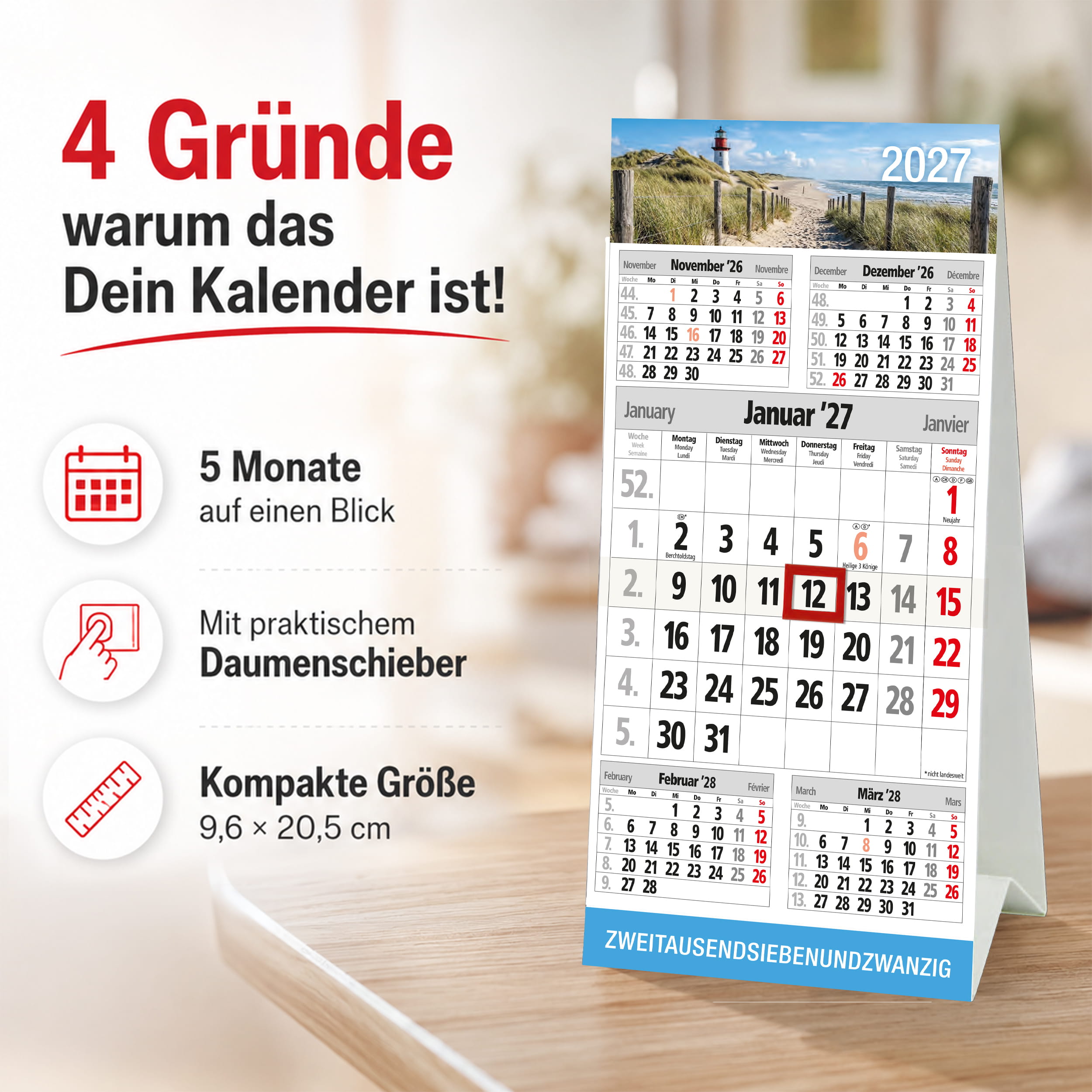 Tischkalender 2027 Leuchtturm Nordsee