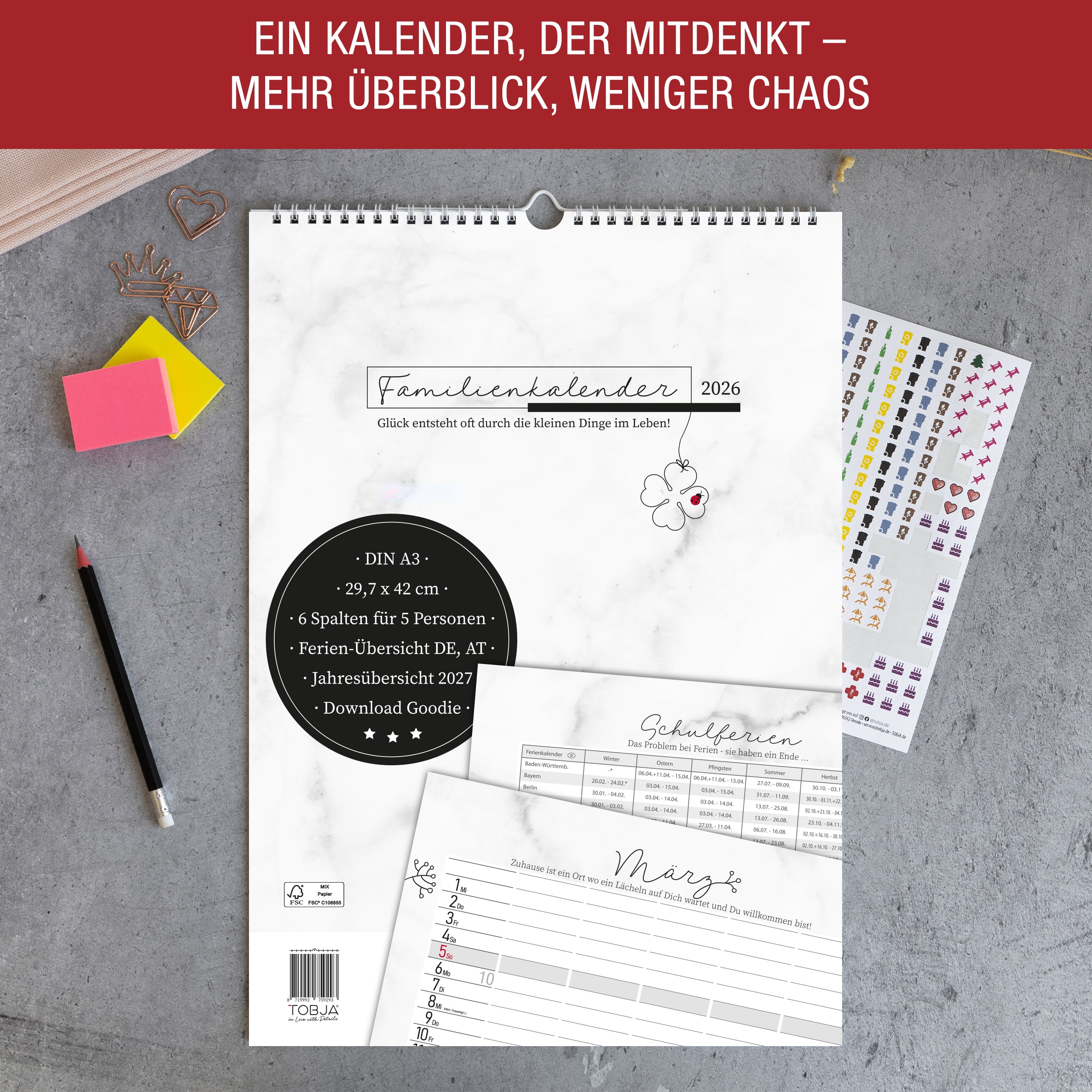 Familienkalender 2026 "Marmor Line"