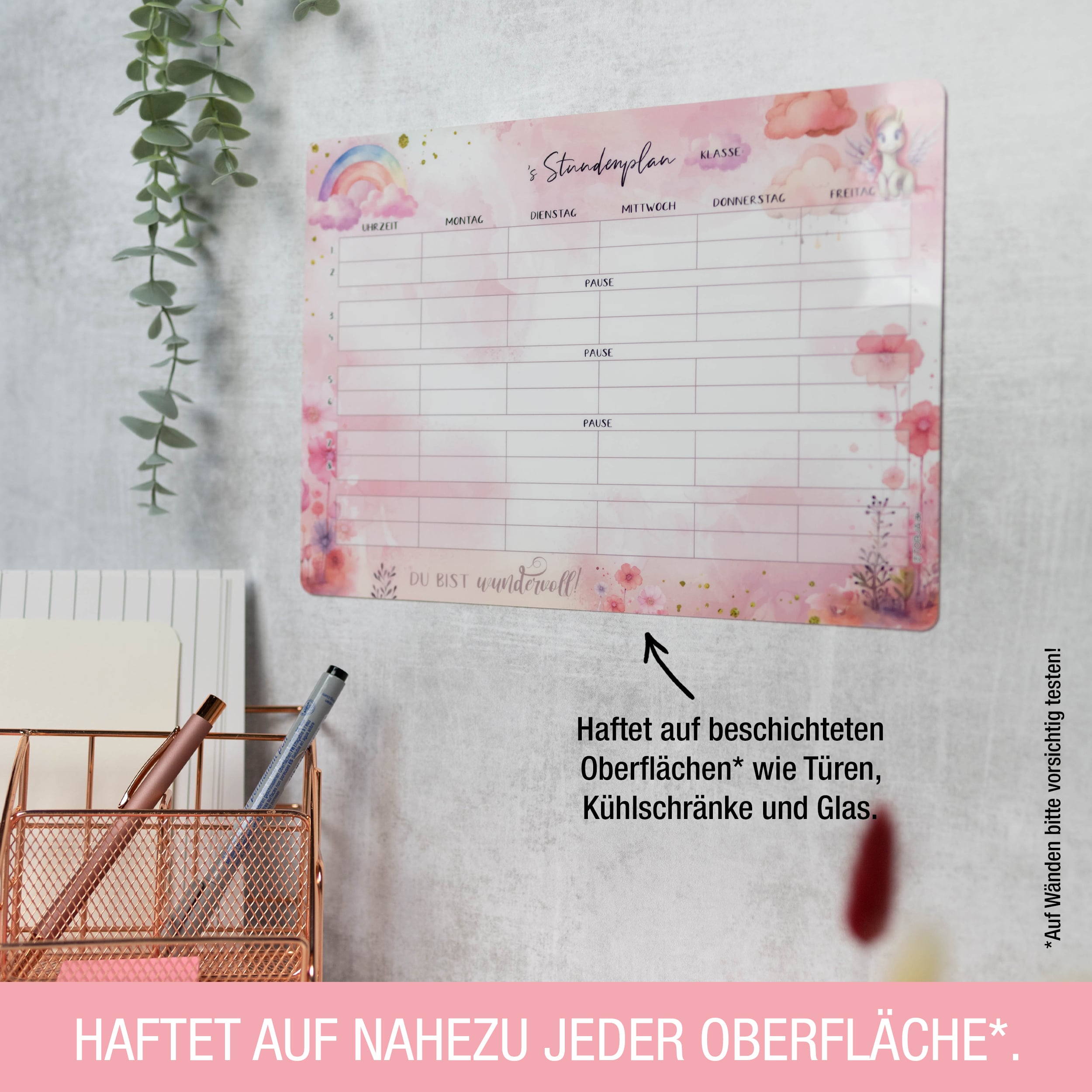 Stundenplan Einhorn - klebt überall, nass abwischbar!