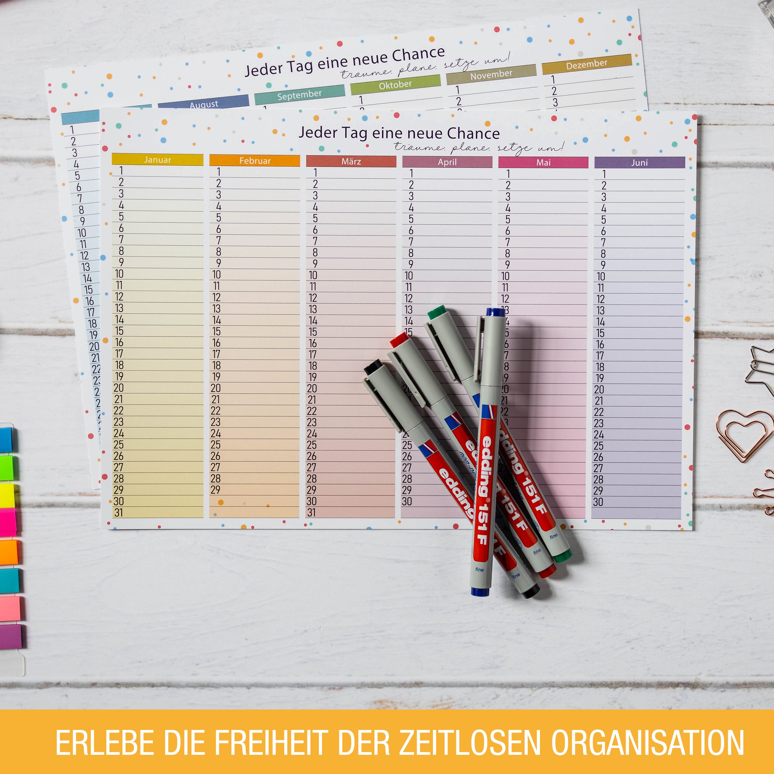 Immerwährend Kalender A4 "bunt" abwischbar
