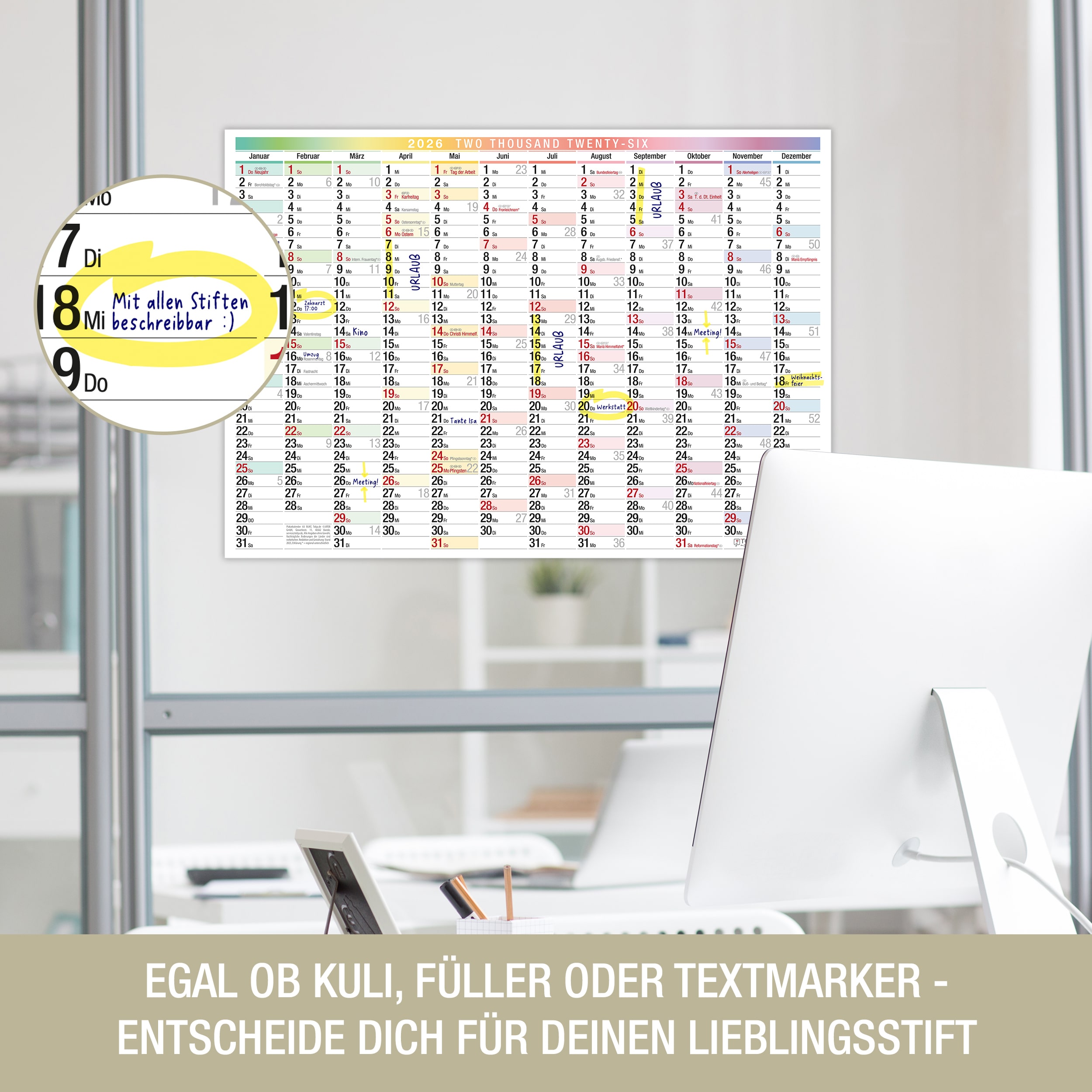 Wandkalender A3 2026 "bunt"