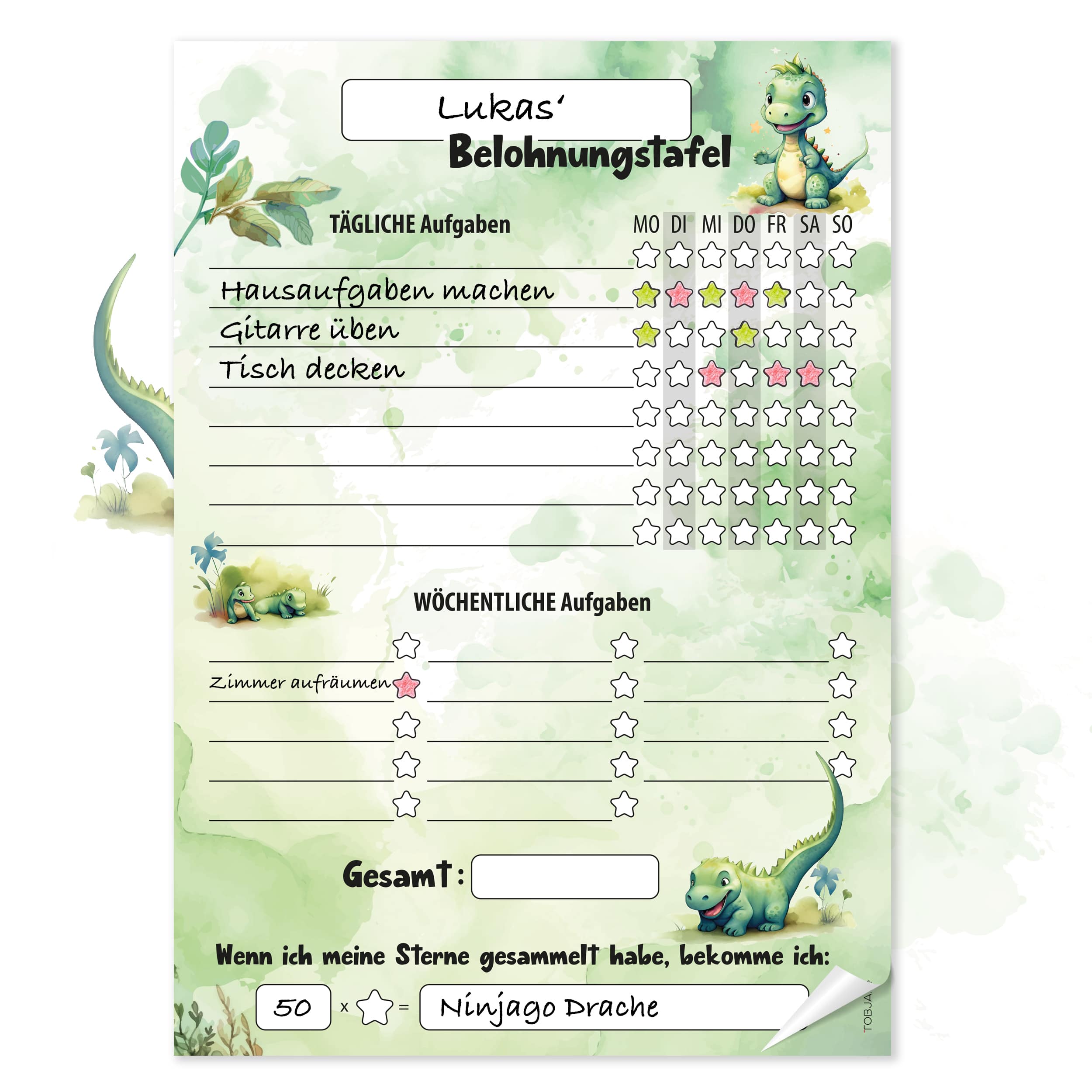 Belohnungstafel Kinder 25 Blatt Dino