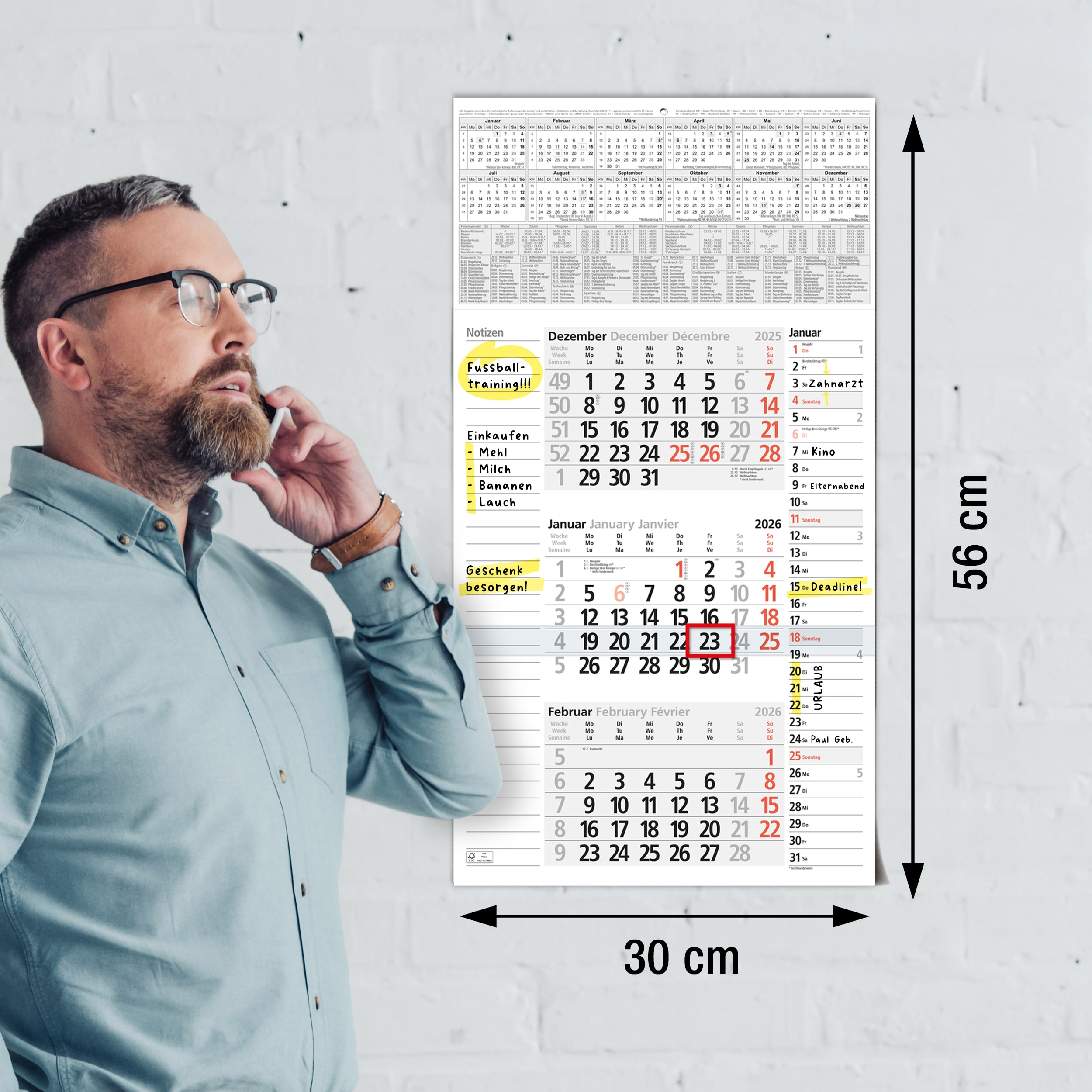 3-Monatskalender 2026 Notizen