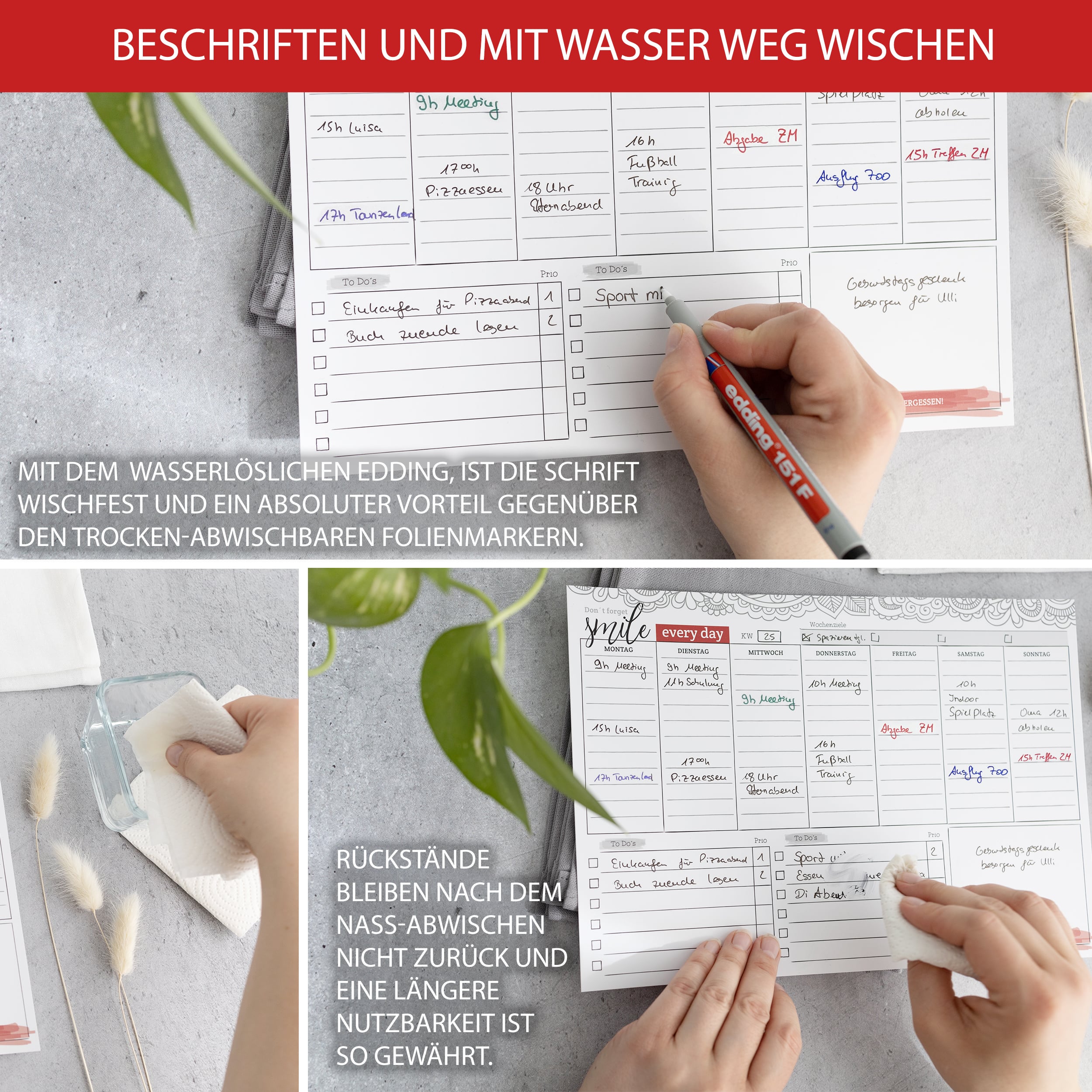 Abwischbarer Wochenplaner inkl 4 Stifte