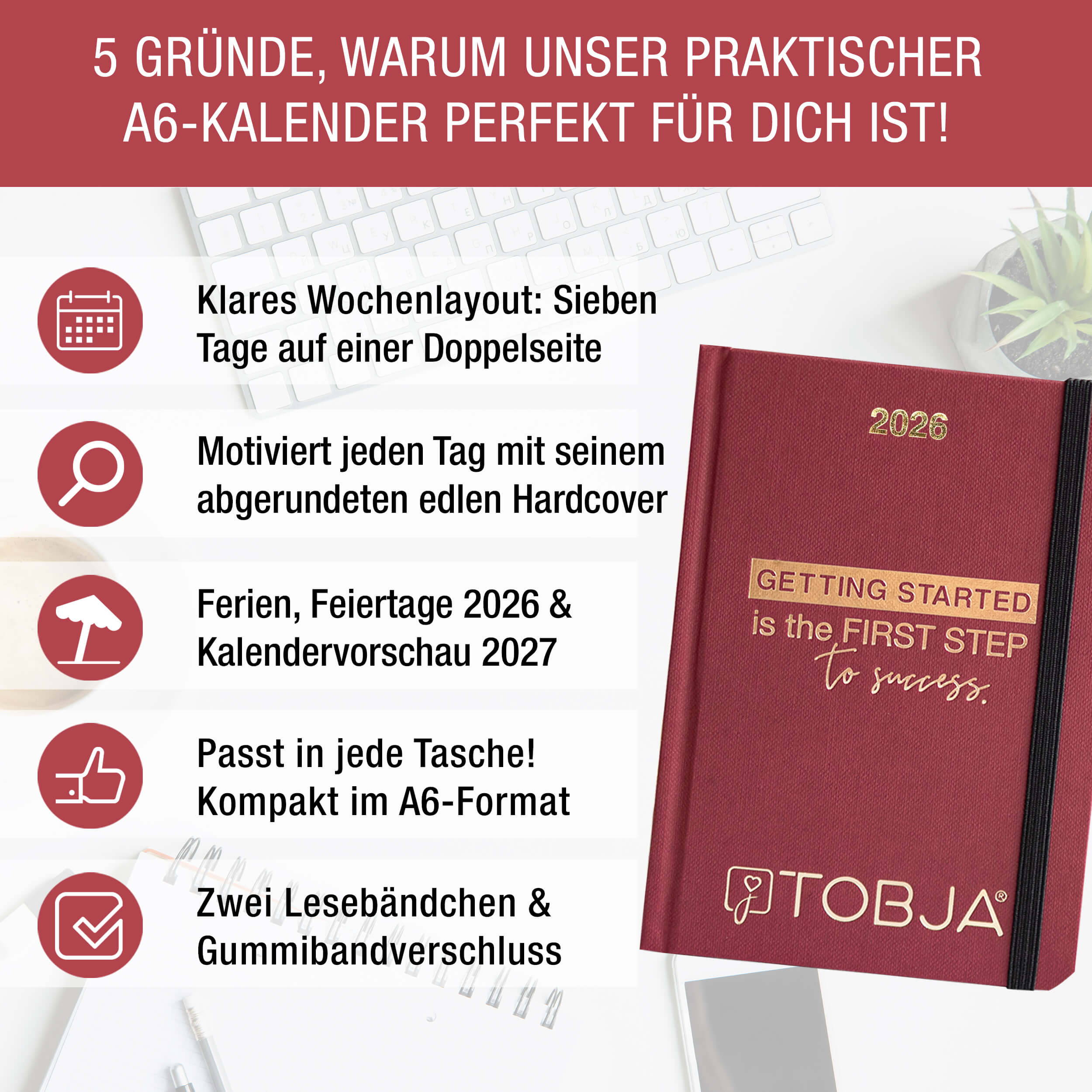 A6 Taschenkalender 2026 "Red success" Kalender