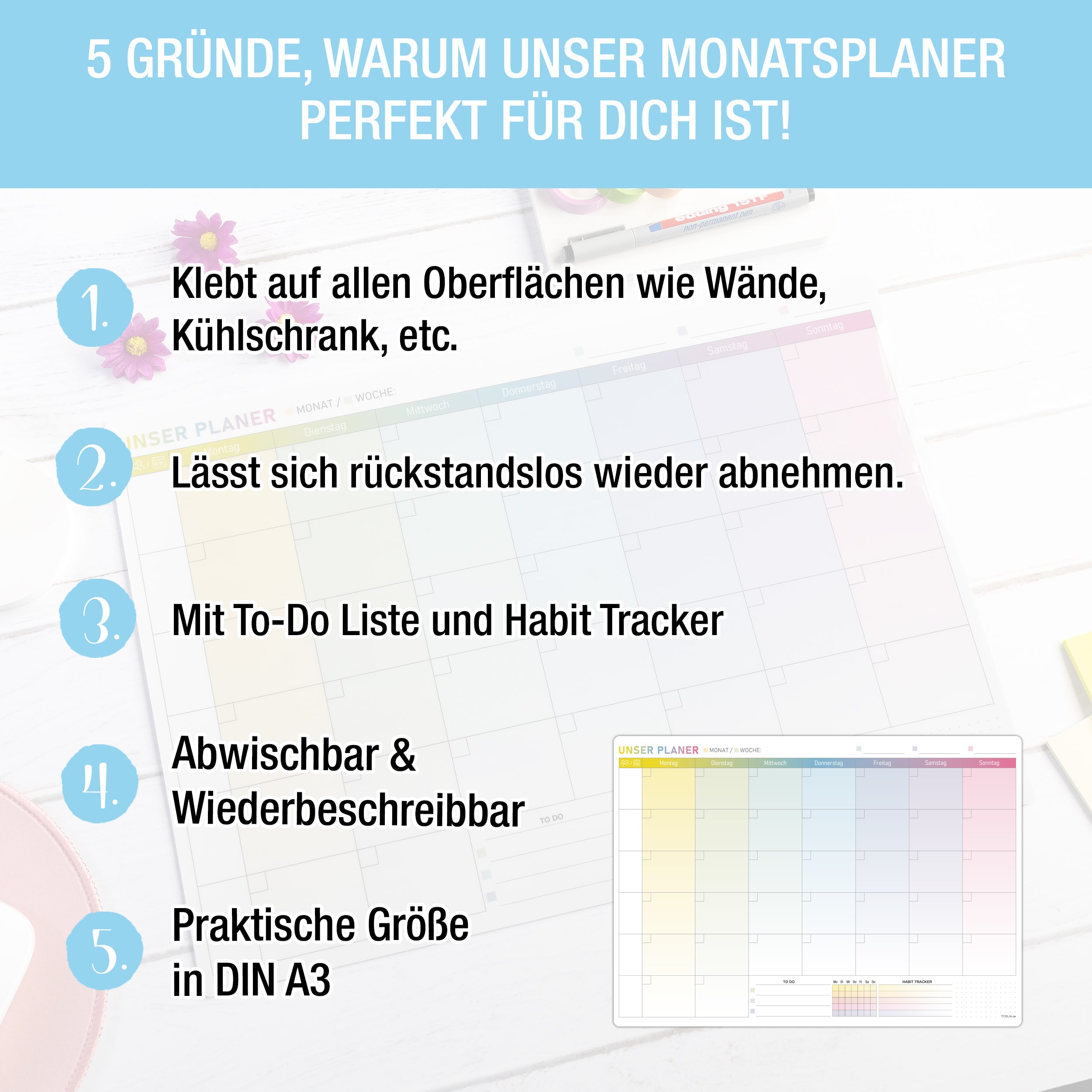 A3 selbsthaftender Monatsplaner