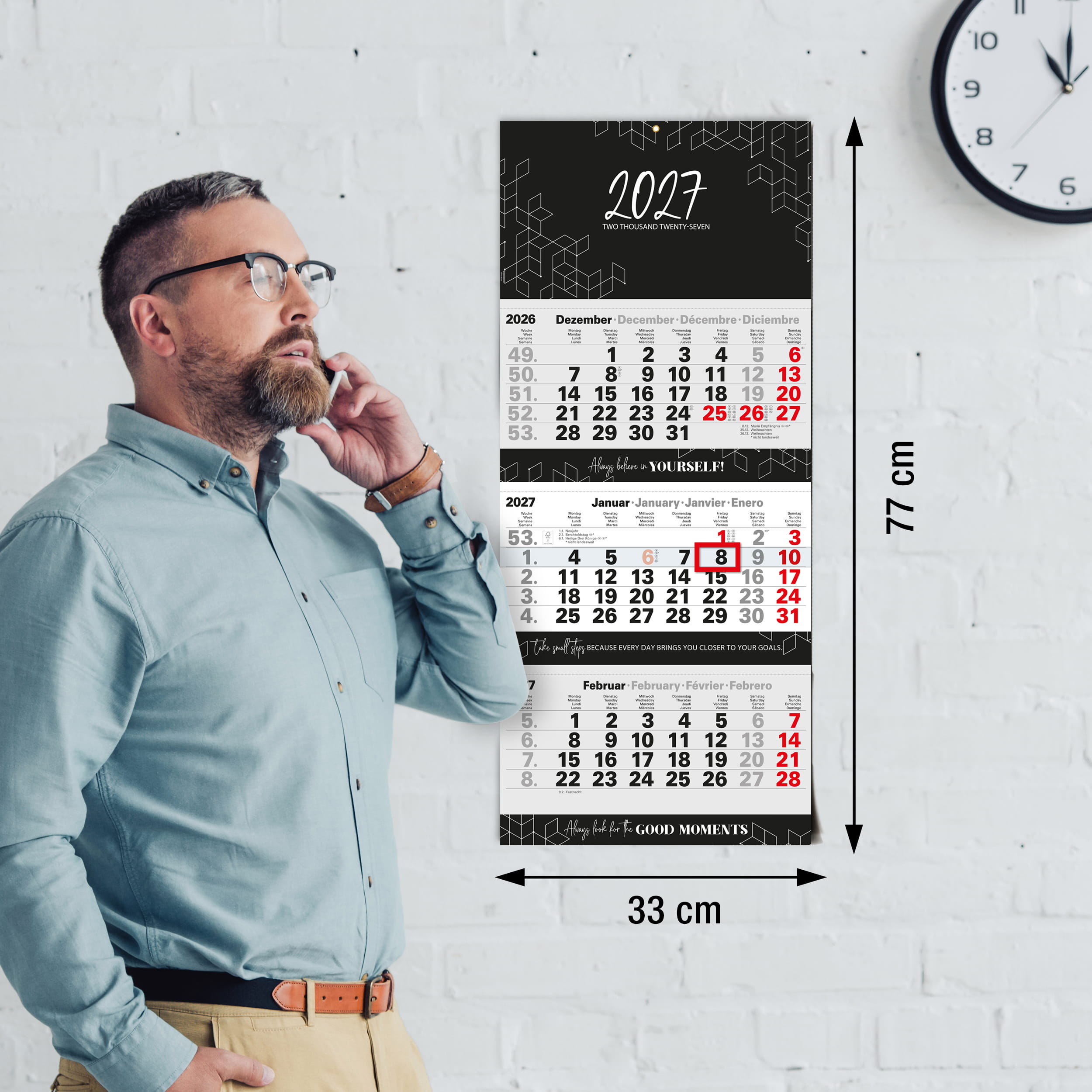 3-Monatskalender 2027 Block 33x77