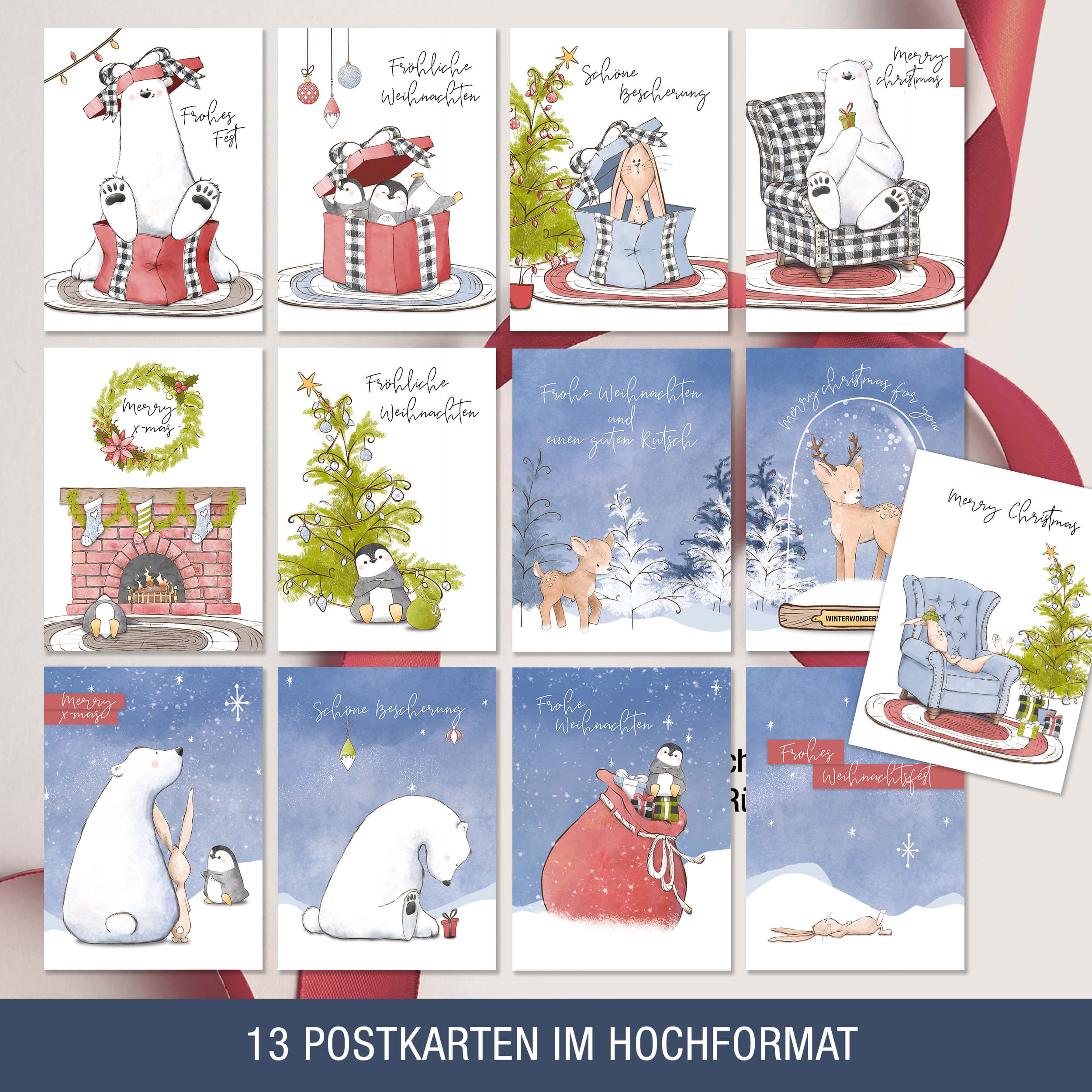 Weihnachtspostkarten "Tiere im Schnee"