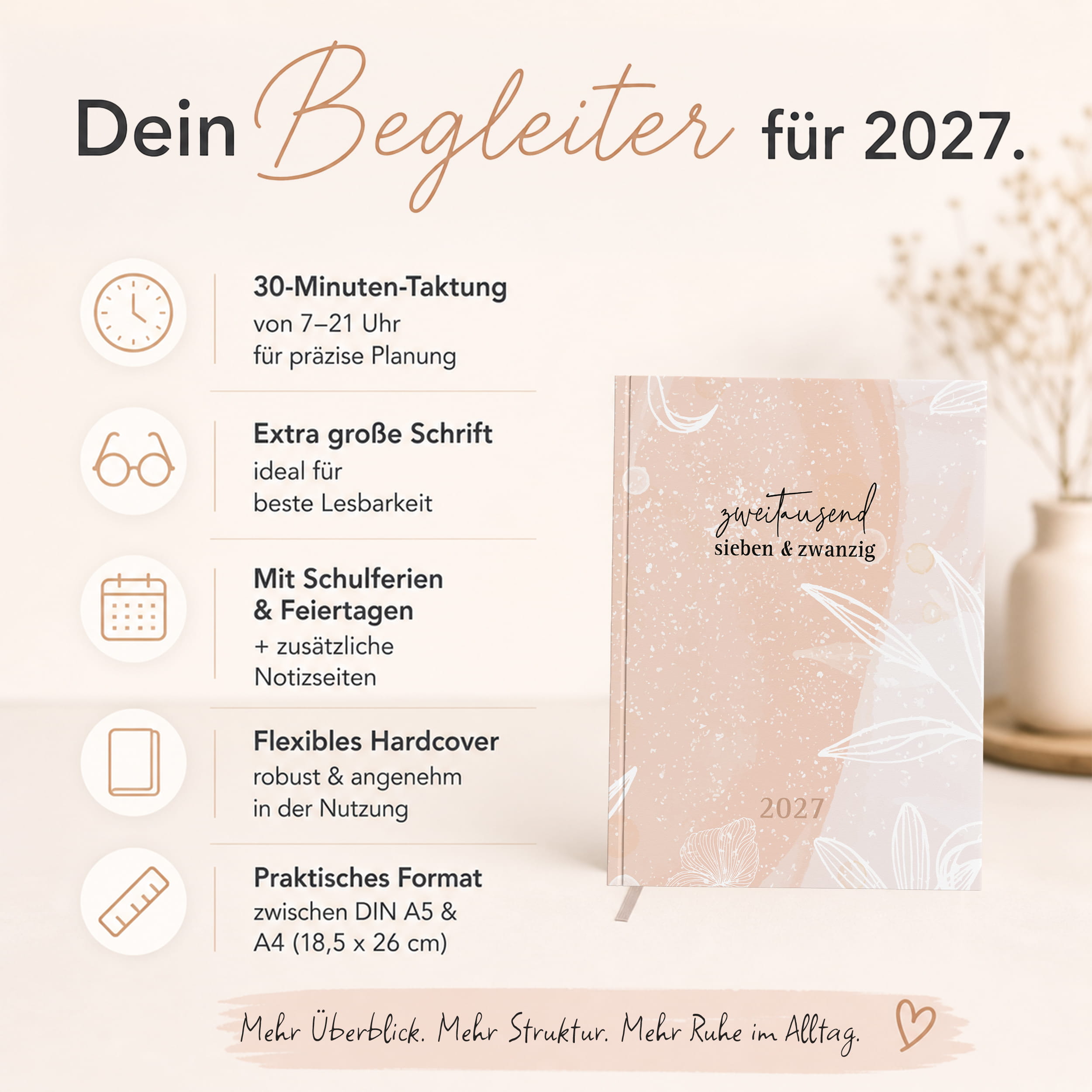 Buchkalender 2027 OptiPlaner Rosé altrosa