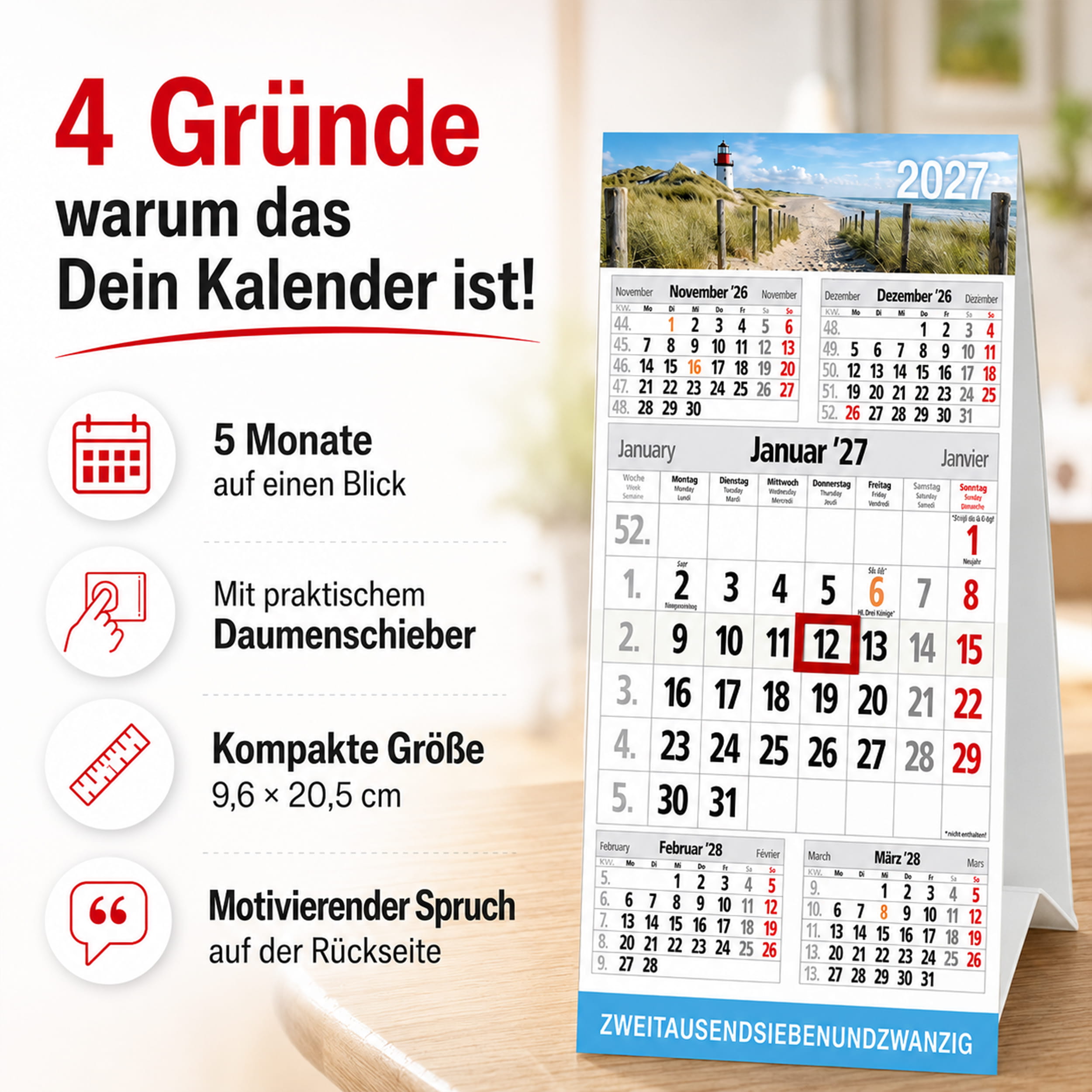 Tischkalender 2027 Leuchtturm Nordsee