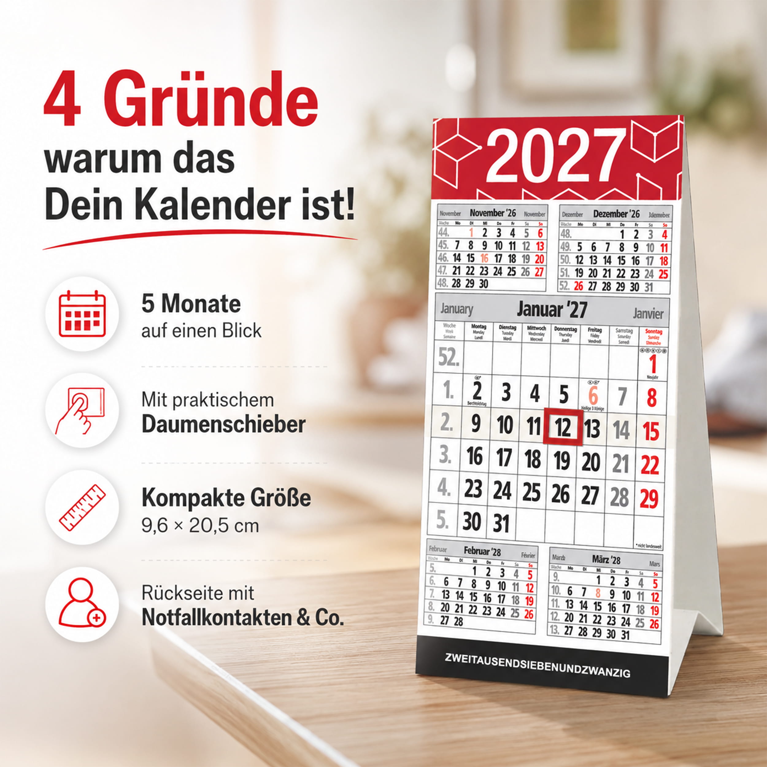Tischkalender 2027 Senior Notfallkontakte