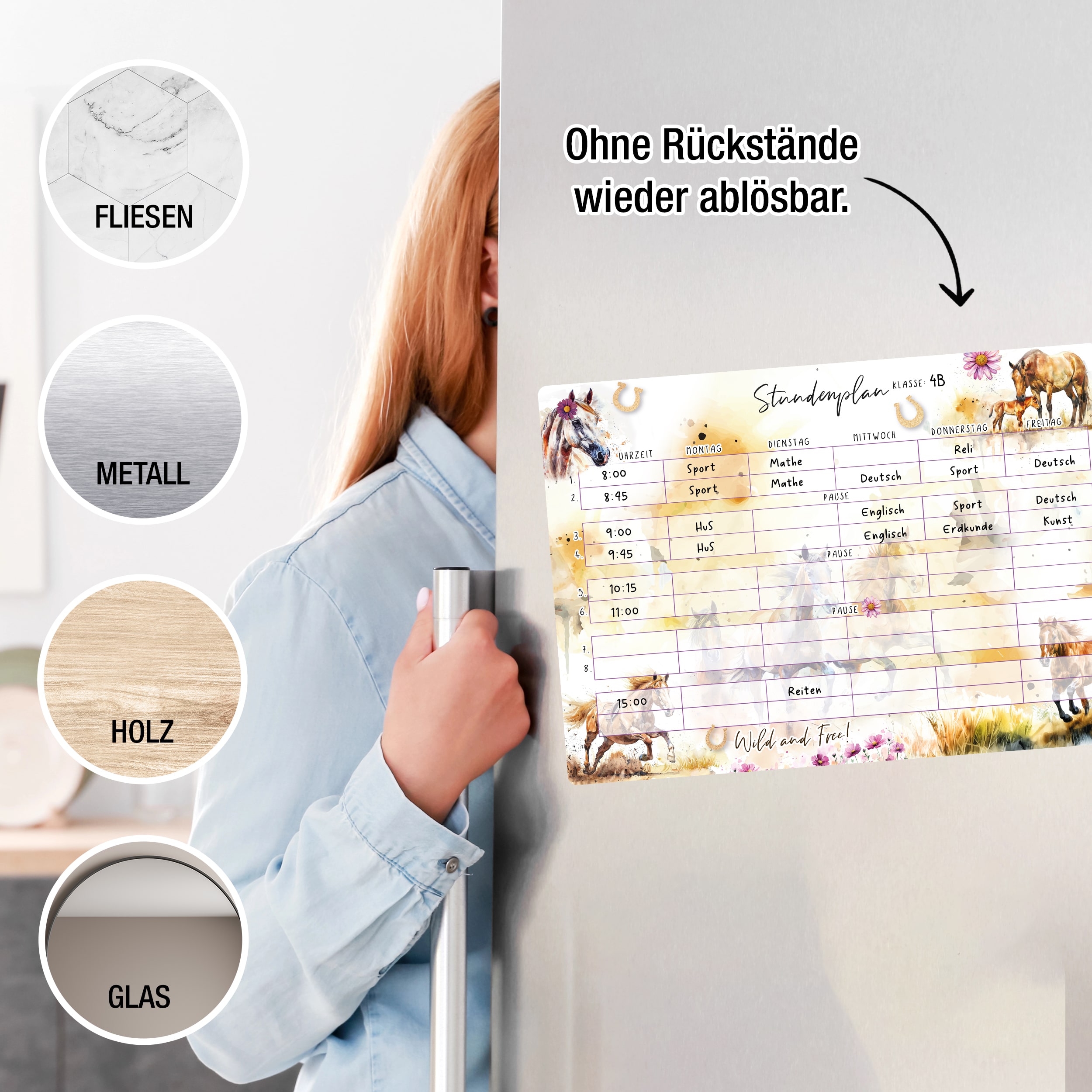 Stundenplan A4 "Pferde" wiederverwendbar