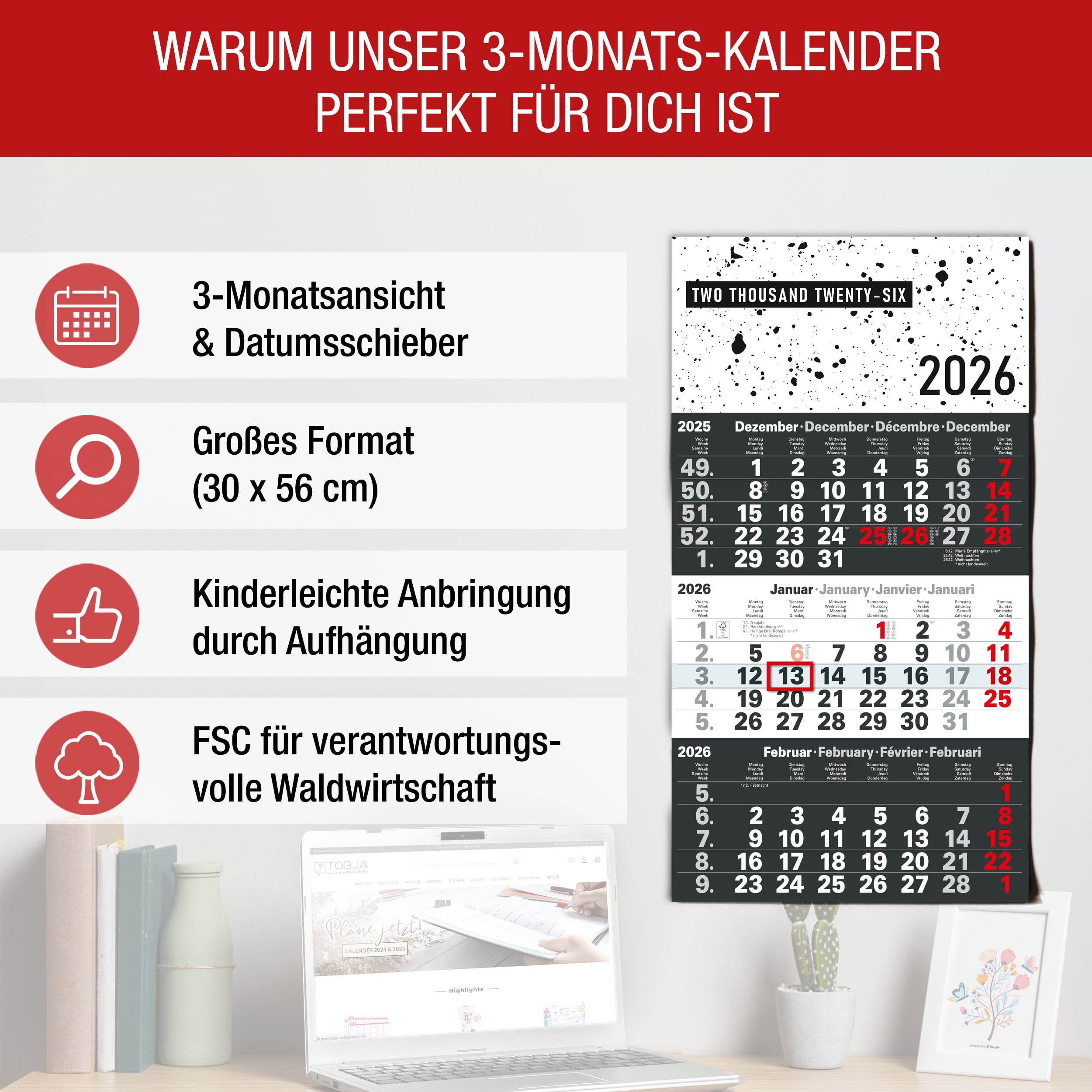 3-Monatskalender 2026 Design