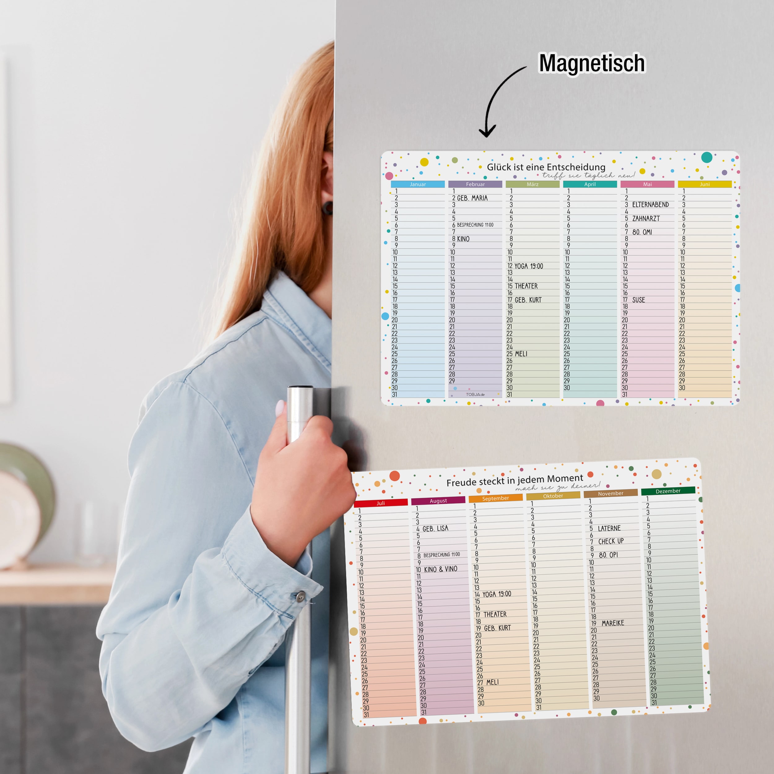 2x A4 Immerwährender Kalender magnetisch abwischbar