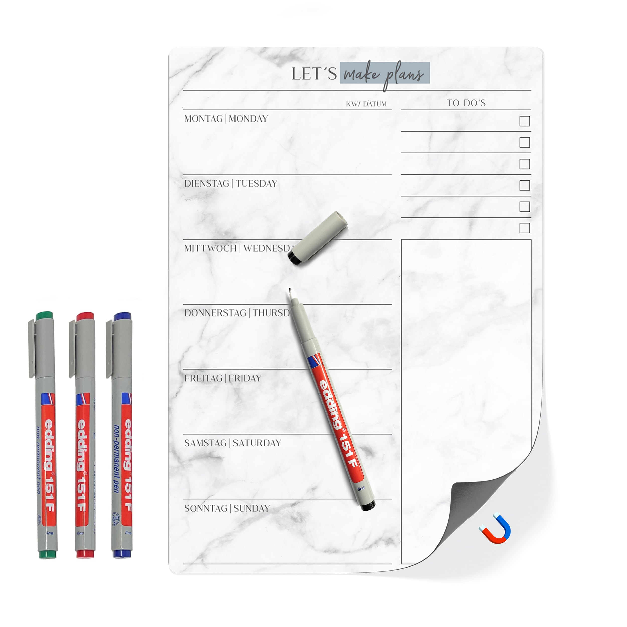 Magnet-Menüplaner inkl. 4 Stifte