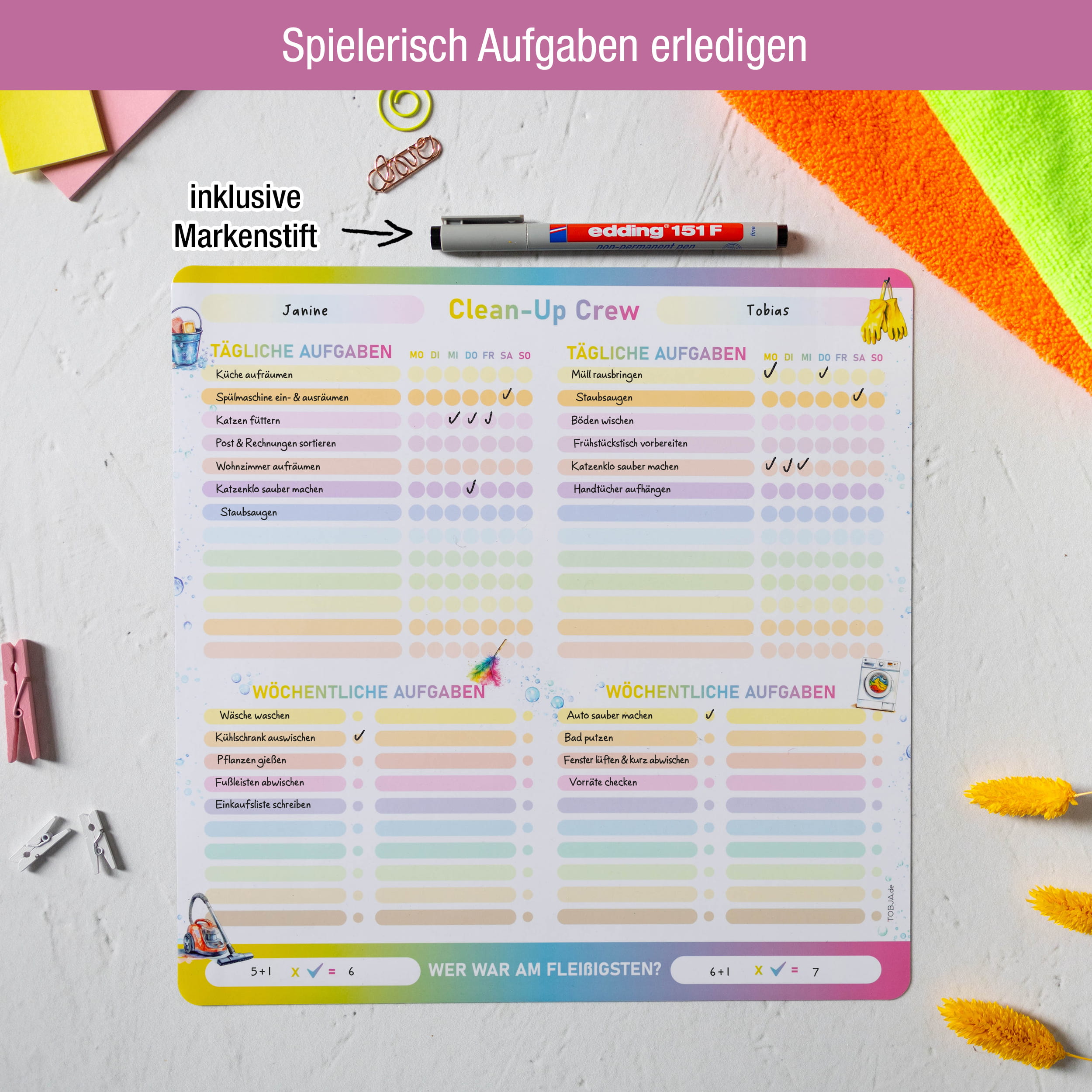 Haushaltsplaner magnetisch 30x30 – abwischbar inkl. Stift