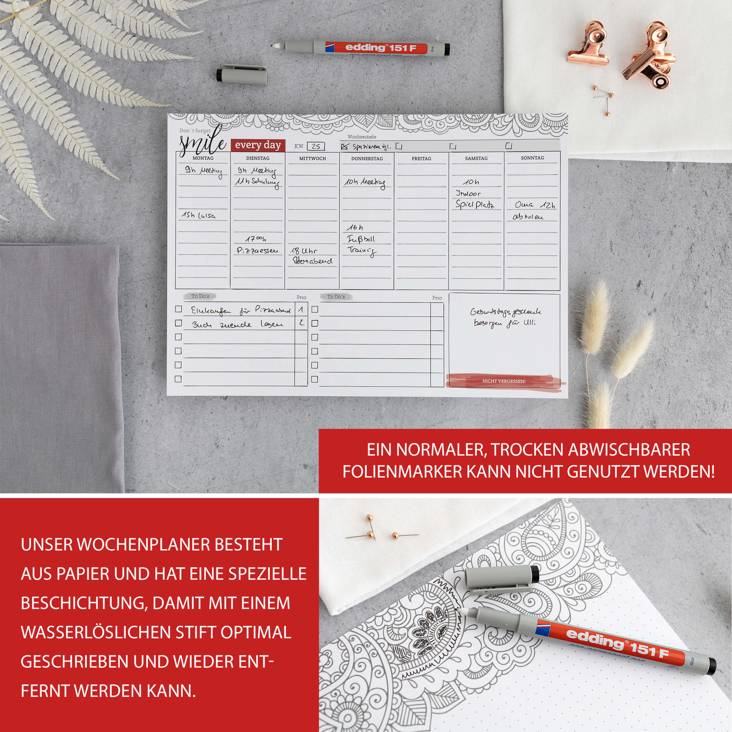 Wochenplaner abwischbar inkl. Stift