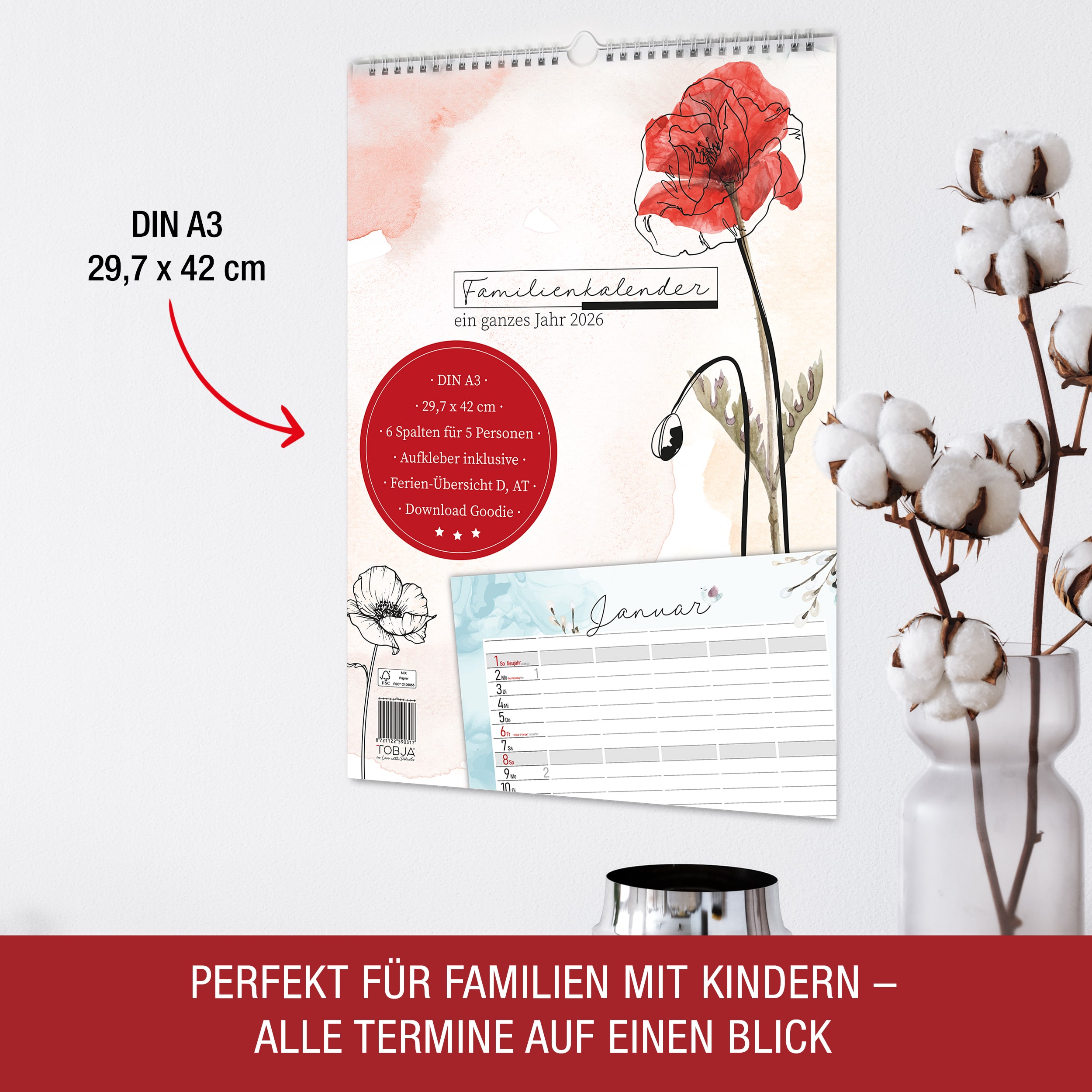 Familienkalender 2026 "Aquarell Line"