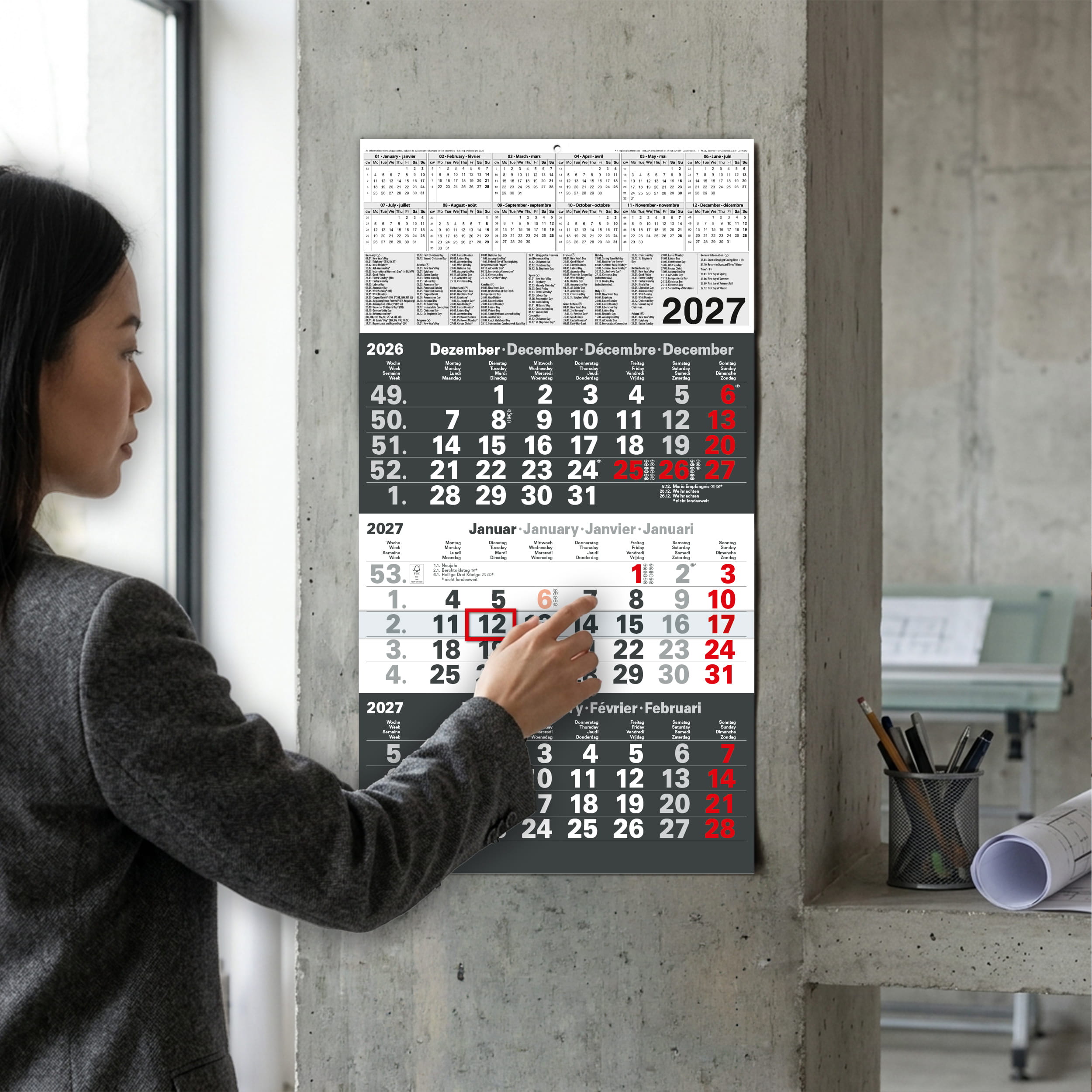 3-Monatskalender 2027 Europe Edition Englisch