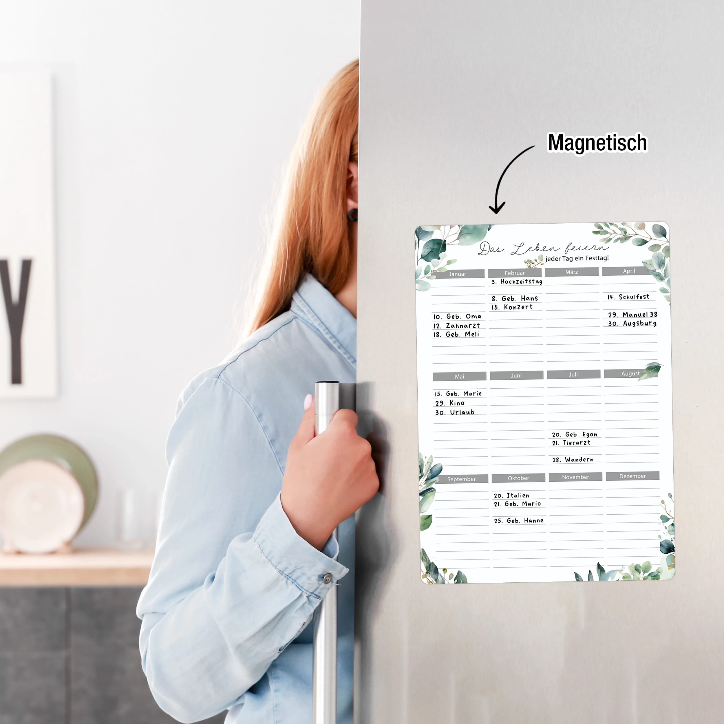 Geburtstagskalender magnetisch A4 Eukalyptus