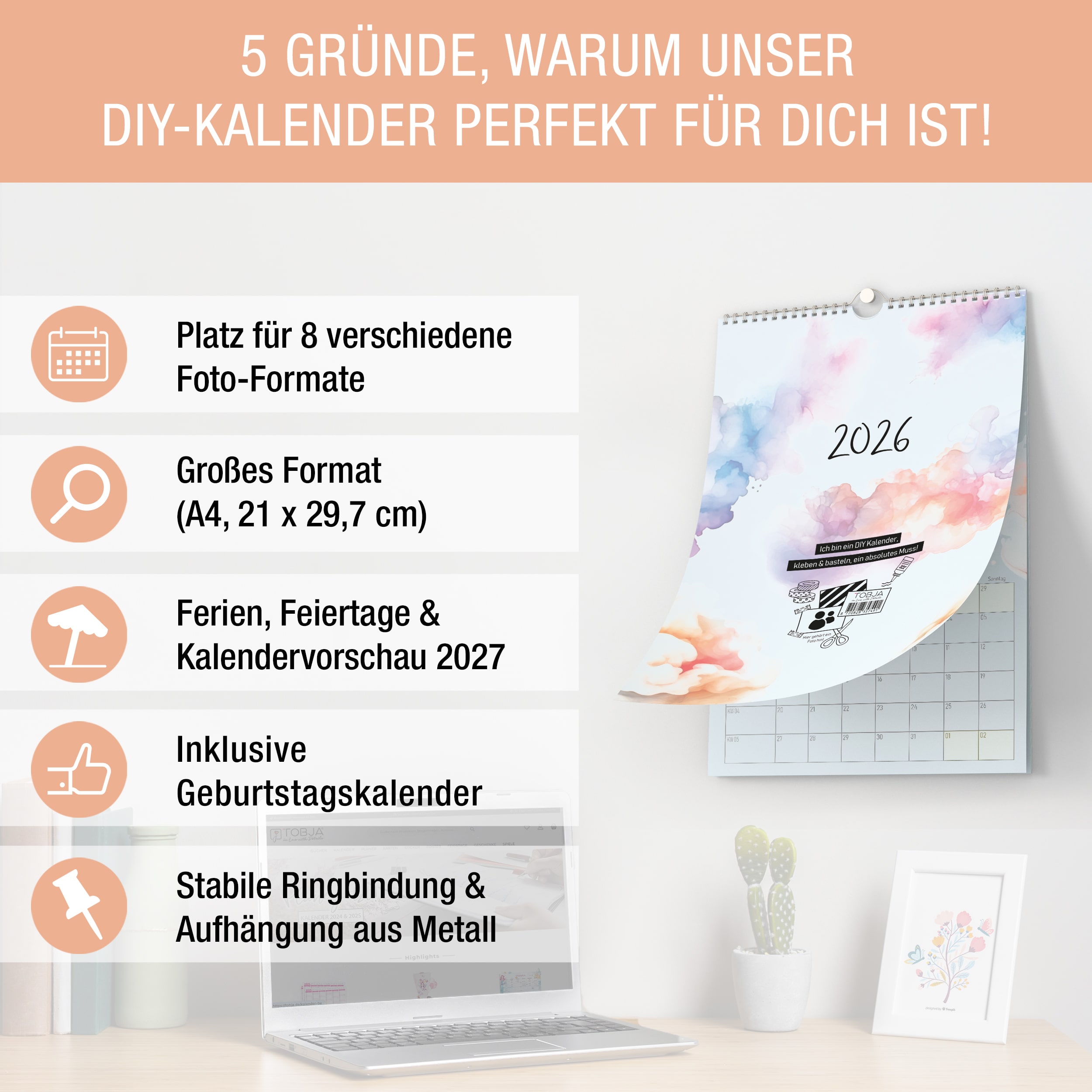A4 Bastelkalender 2026 "Aquarell"