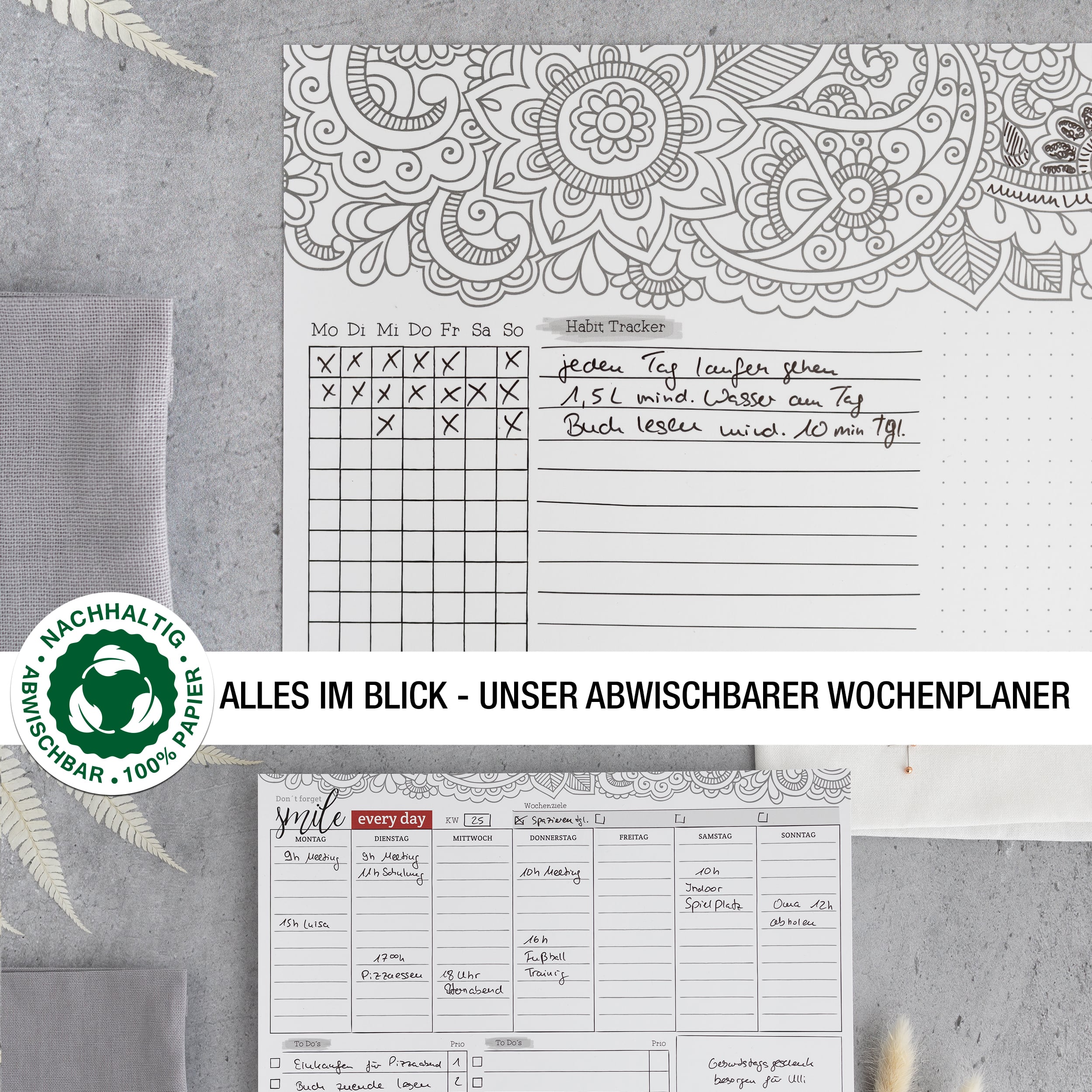 Wochenplaner abwischbar inkl. Stift