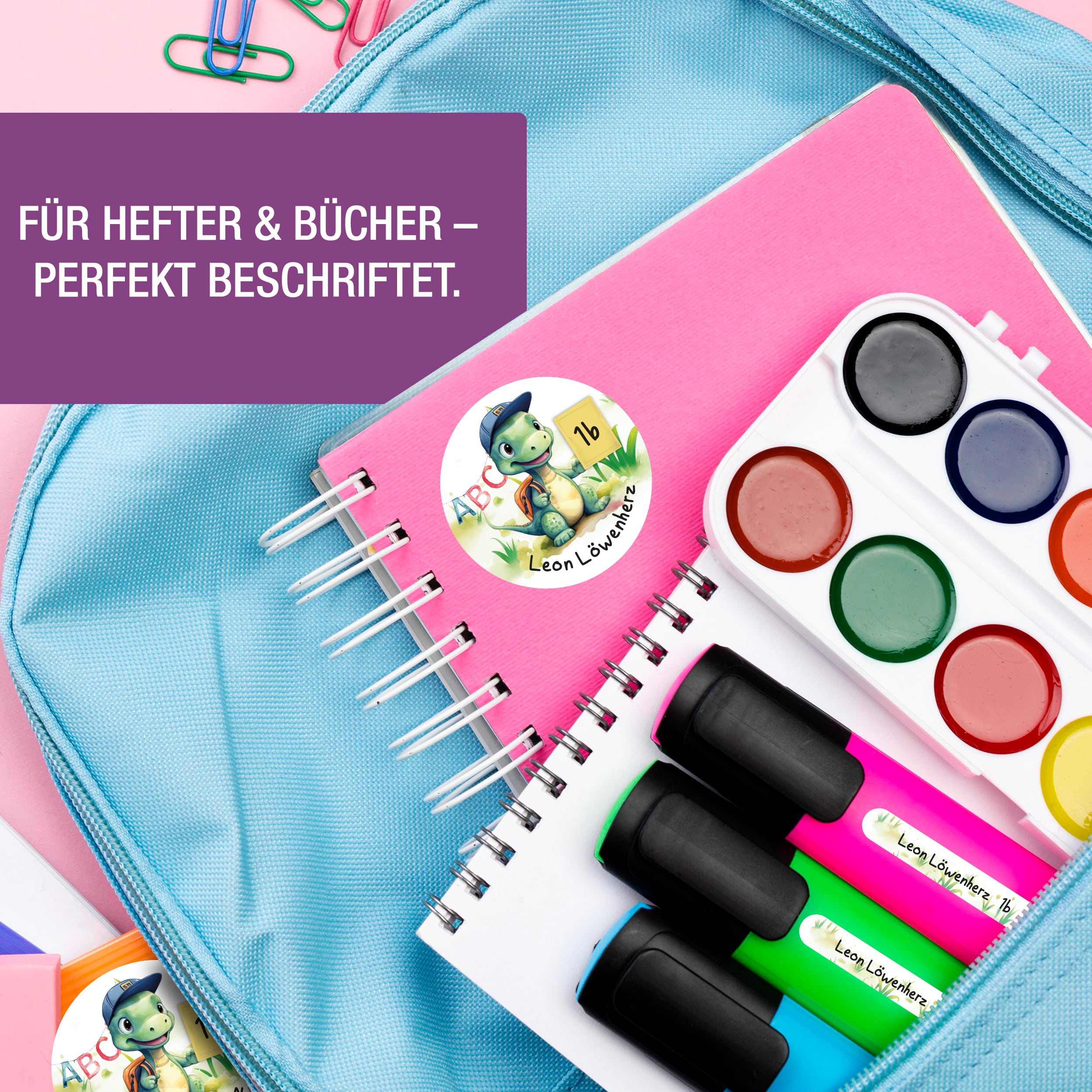 Sticker Set Dino Grundschule personalisiert Name