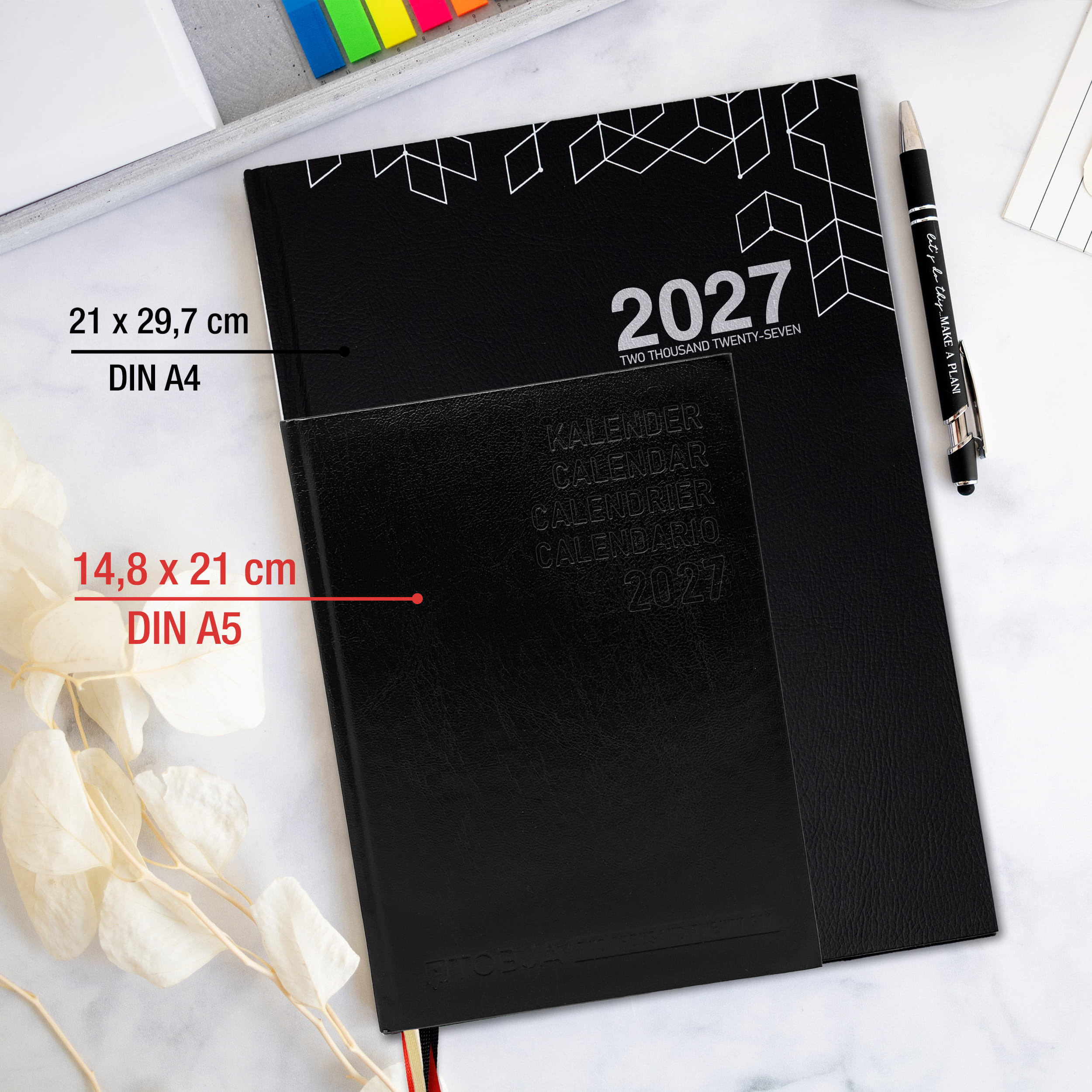 PlanWise Black Buchkalender 2027 A5