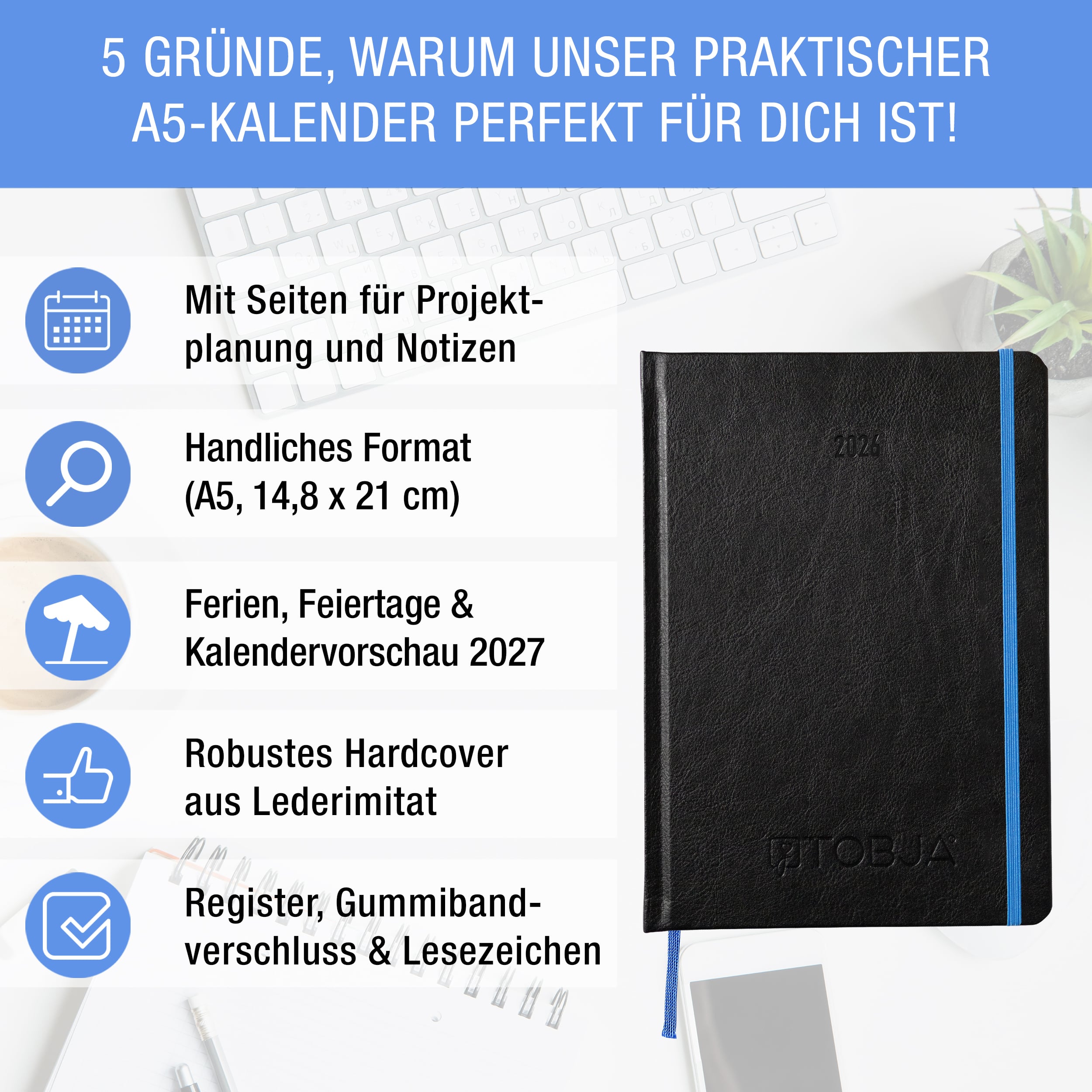 A5 Buchkalender 2026 Nero Blau