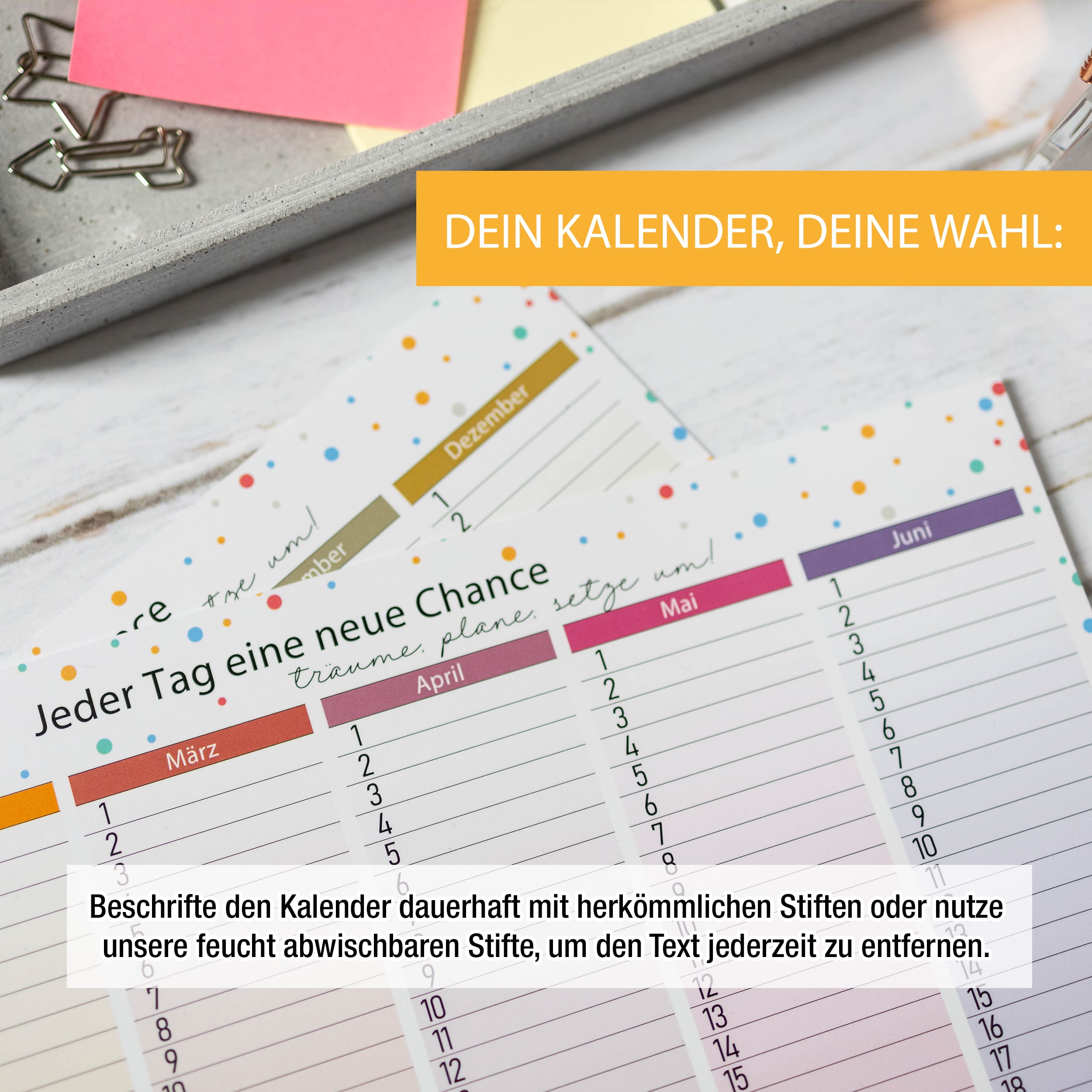 Immerwährend Kalender A4 "bunt" abwischbar