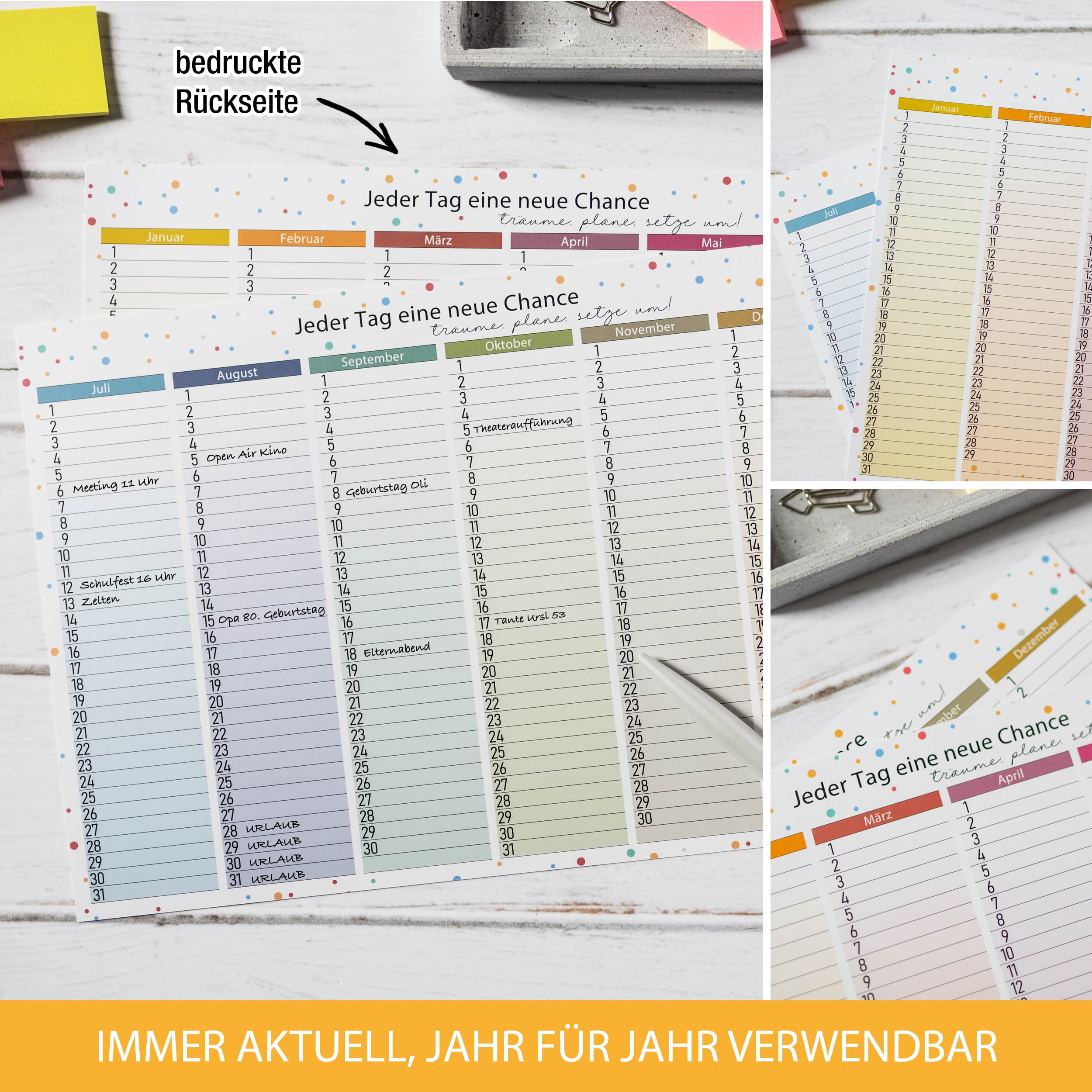 Immerwährend Kalender A4 "bunt" abwischbar