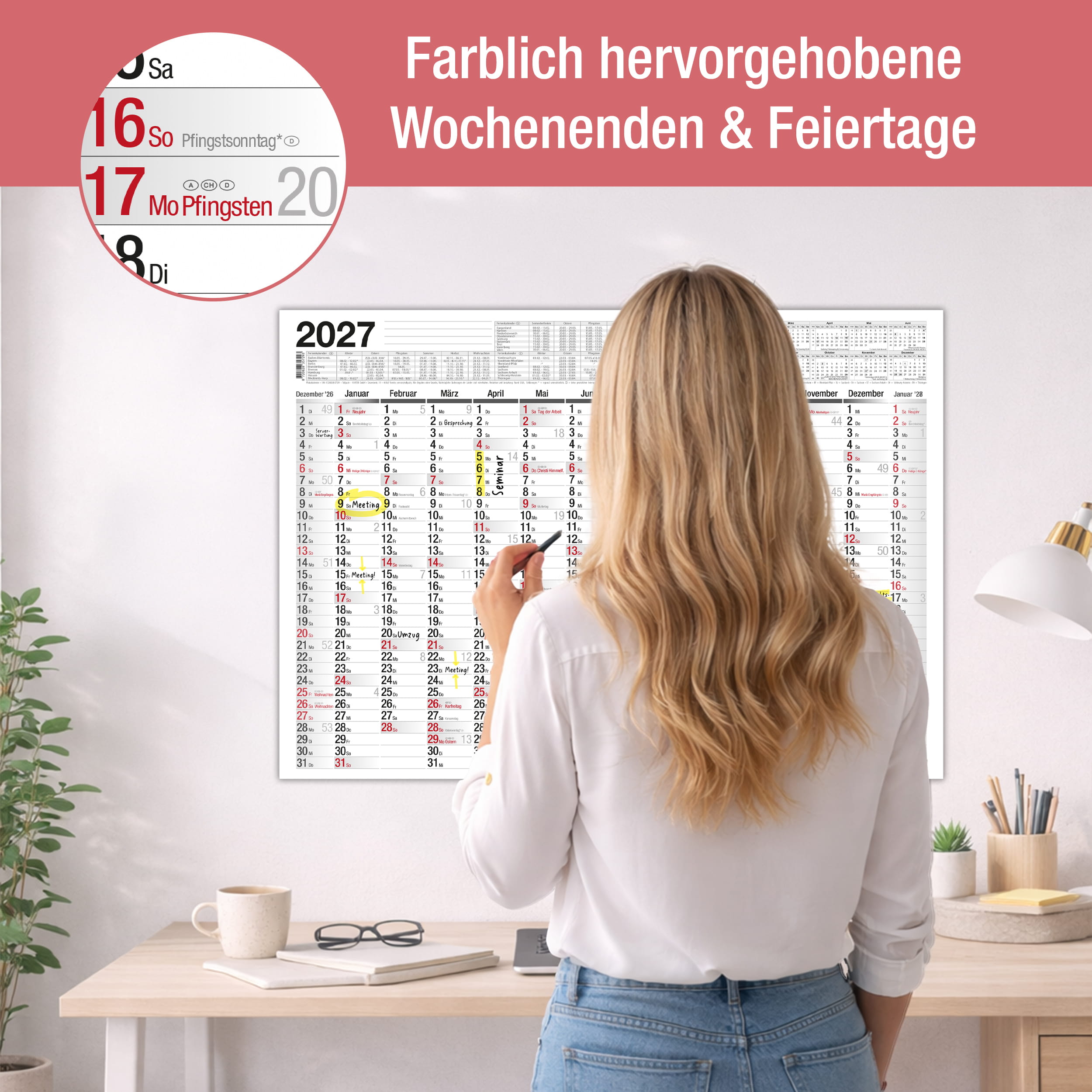 A2 abwischbar Plakatkalender 2027 inkl. 4 Stifte