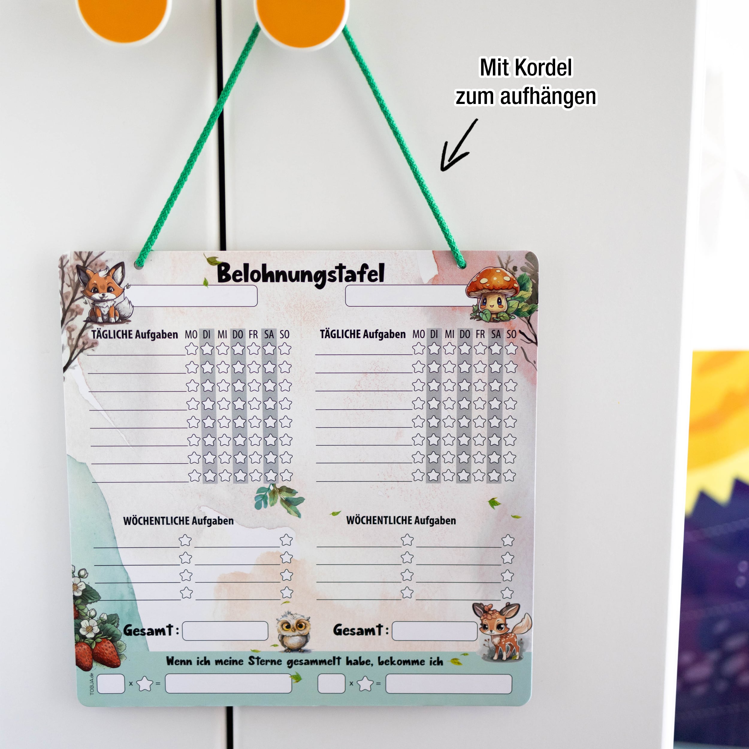 Belohnungstafel Quadratisch Waldtiere mit Kordel