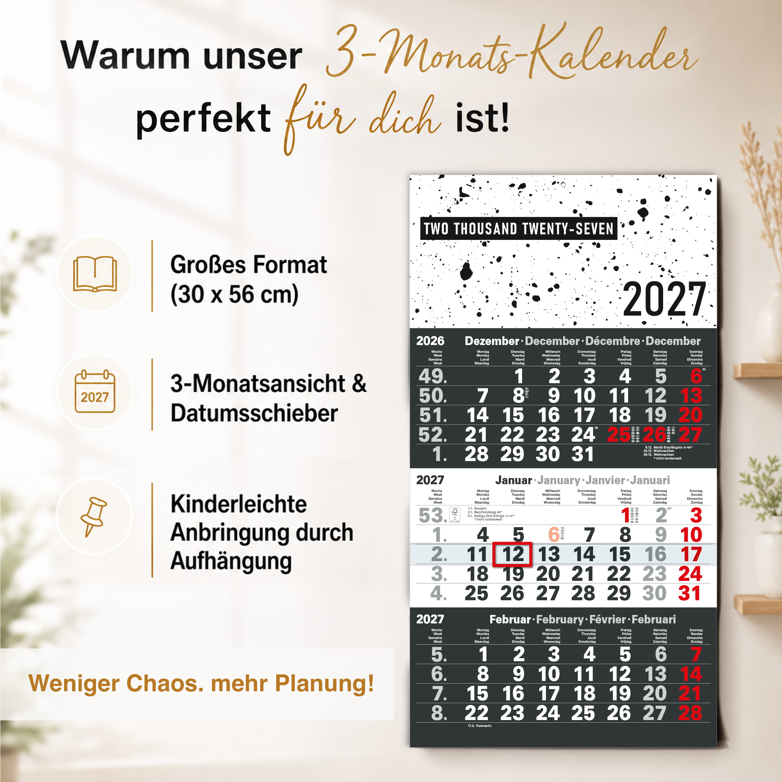 3-Monatskalender 2027 Design Edition
