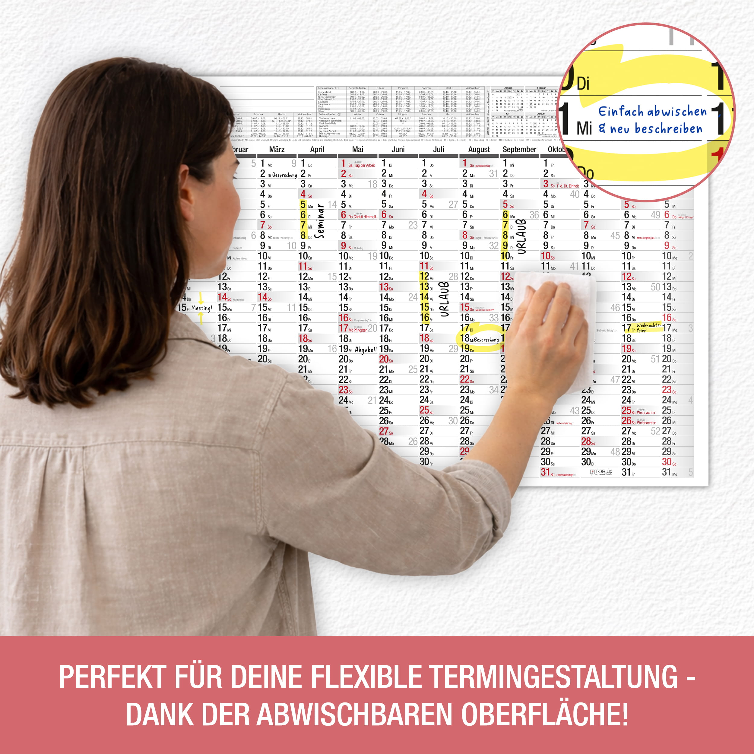 A2 abwischbar Plakatkalender 2027 inkl. 1 Stift