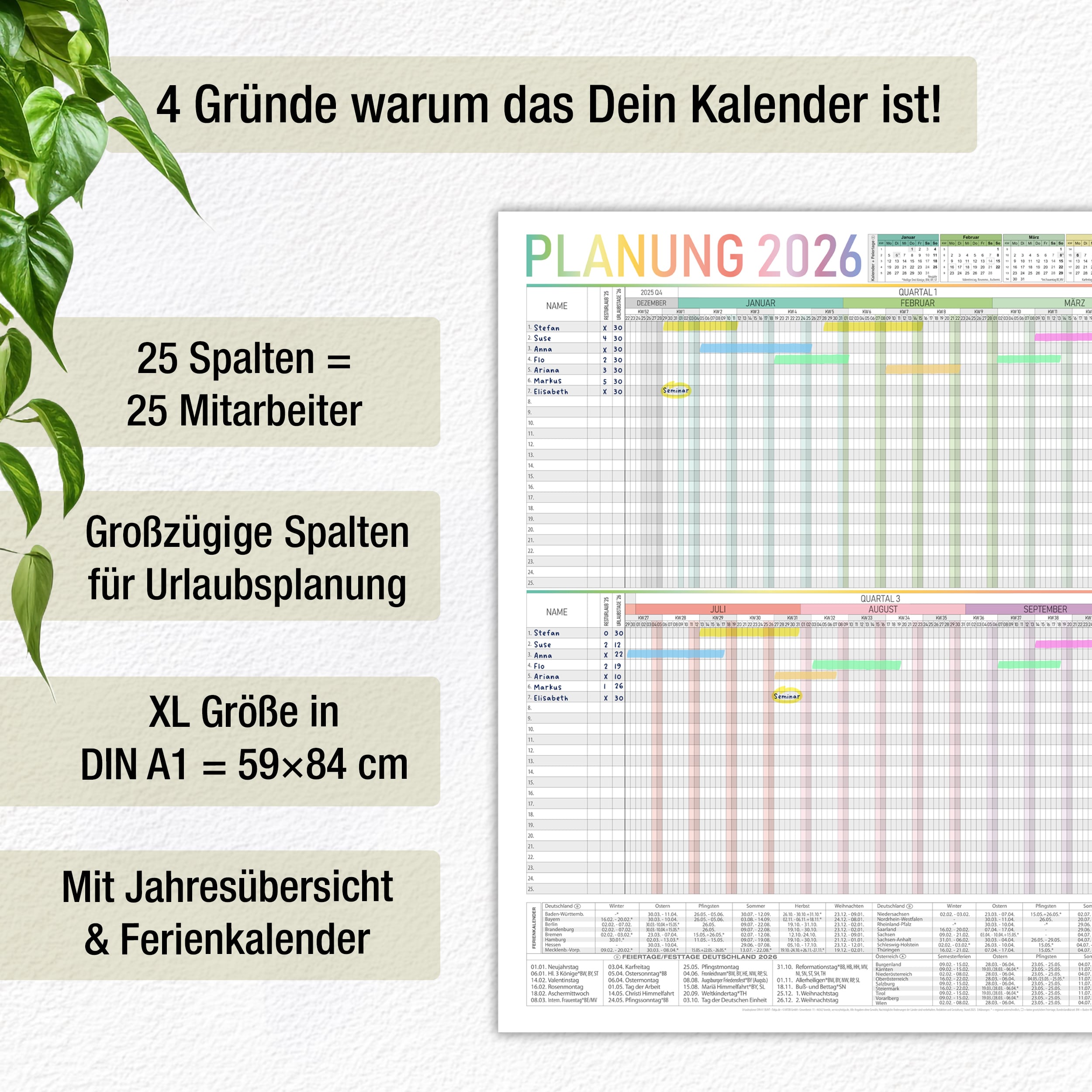 Urlaubsplaner 2026 DIN A1 bunt