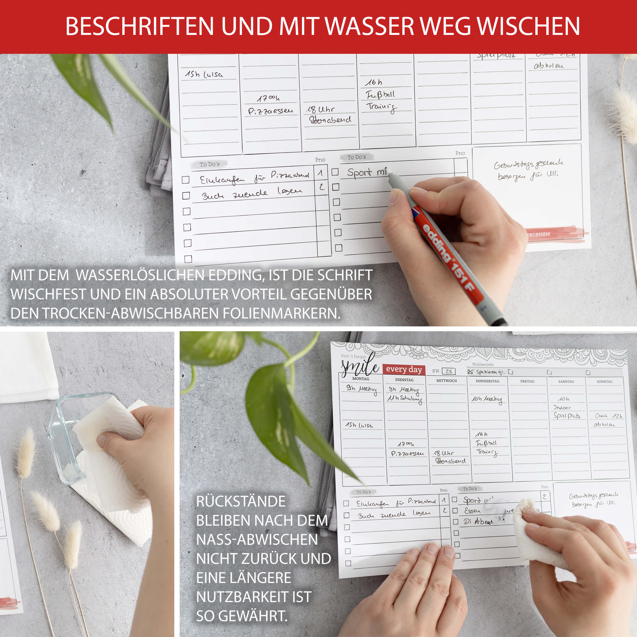 Wochenplaner abwischbar inkl. Stift