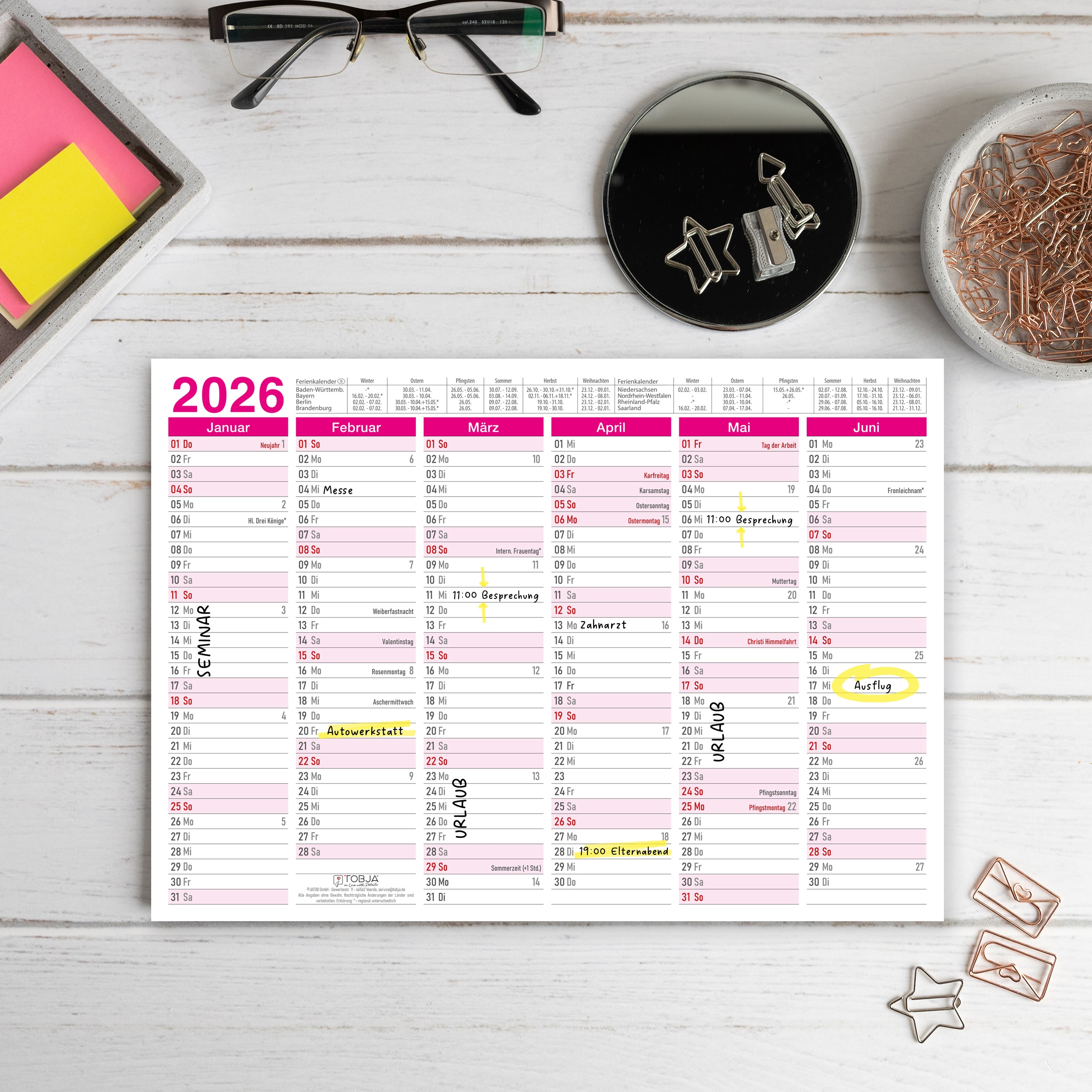 Tafelkalender 2026 "pink"