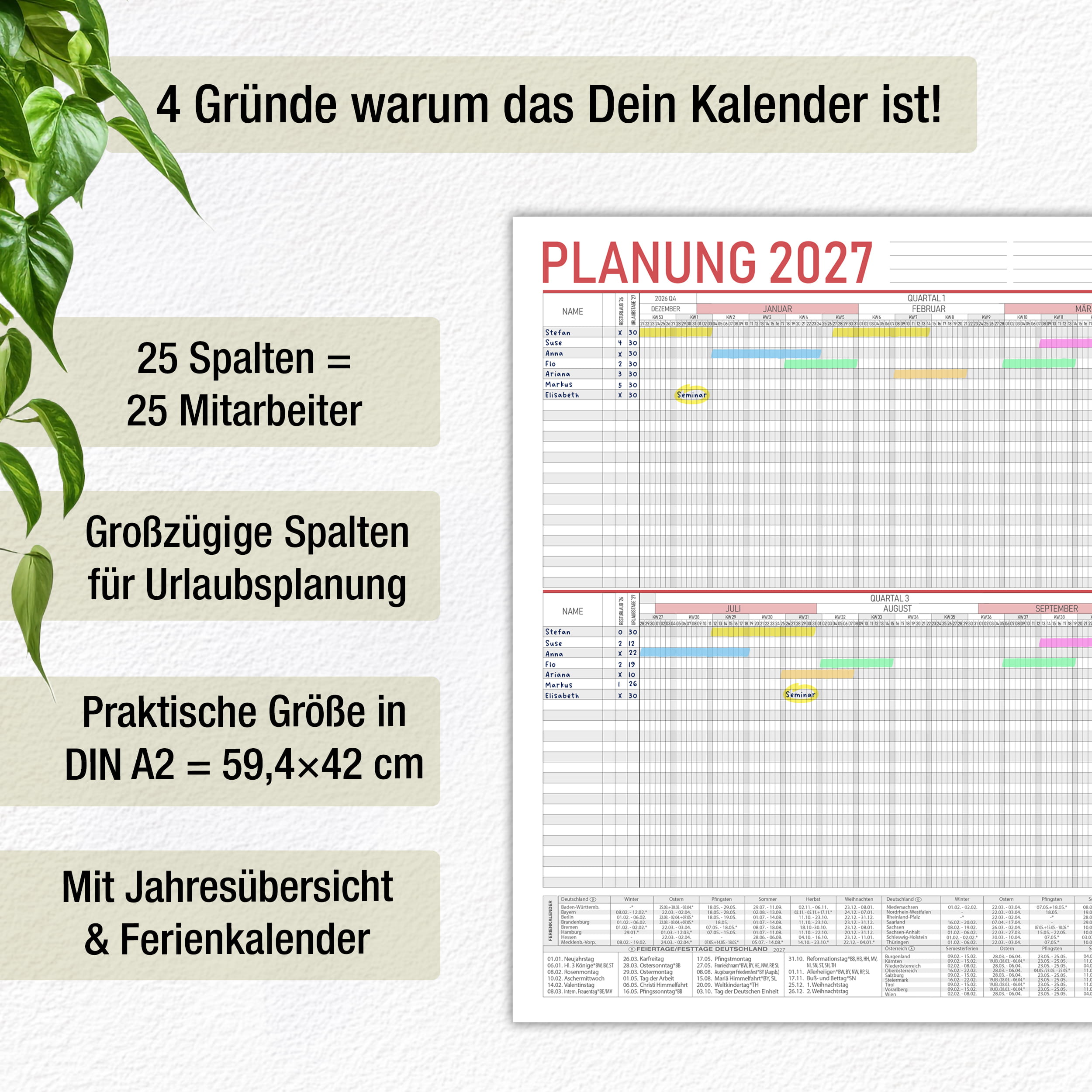 Urlaubsplaner 2027 A2 Standard – 25 Personen