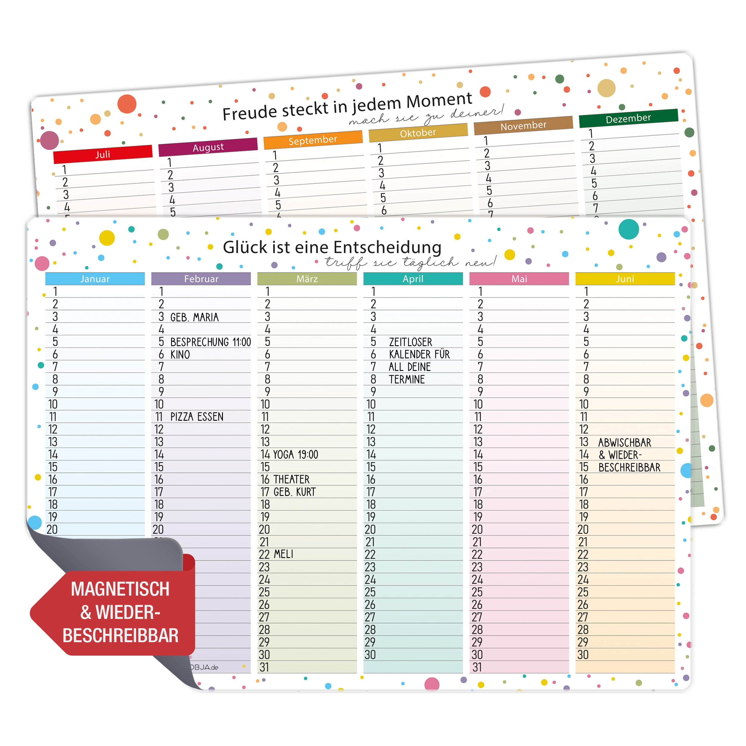 2x A4 Immerwährender Kalender magnetisch abwischbar