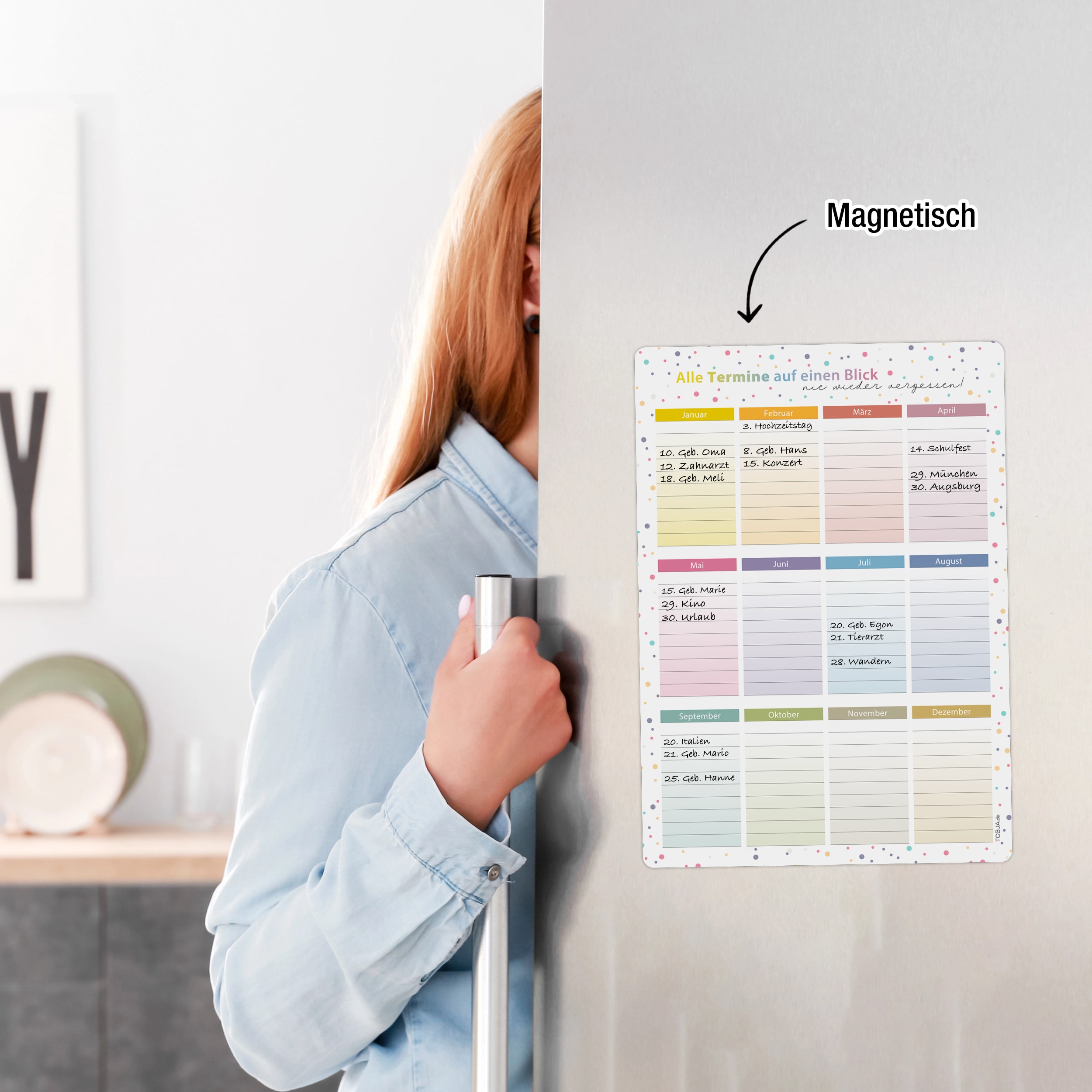 A4 Immerwährender Geburtstagskalender Dots magnetisch [inkl Stift] abwischbar Geburtstagskalender