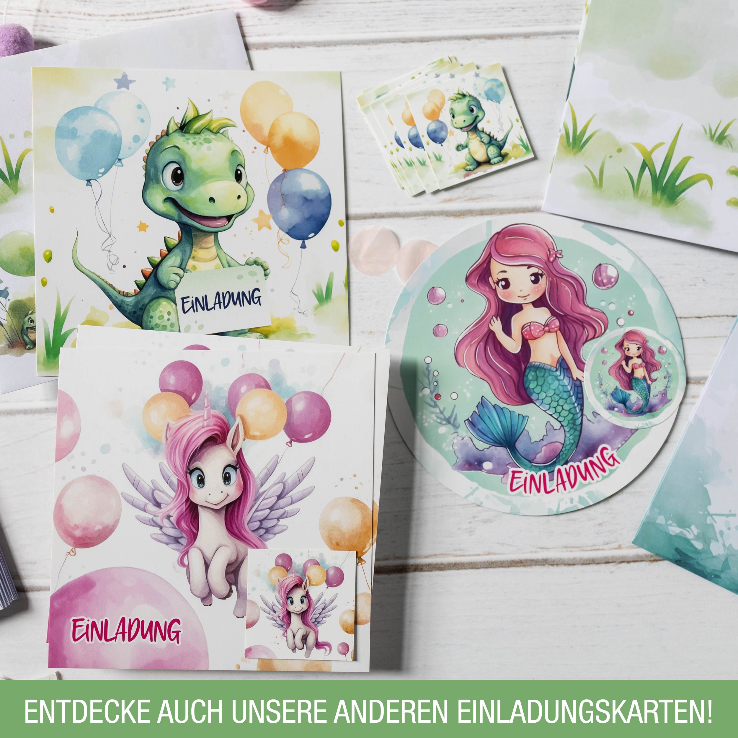 Einladungskarten Dino inkl. Sticker 10er Set