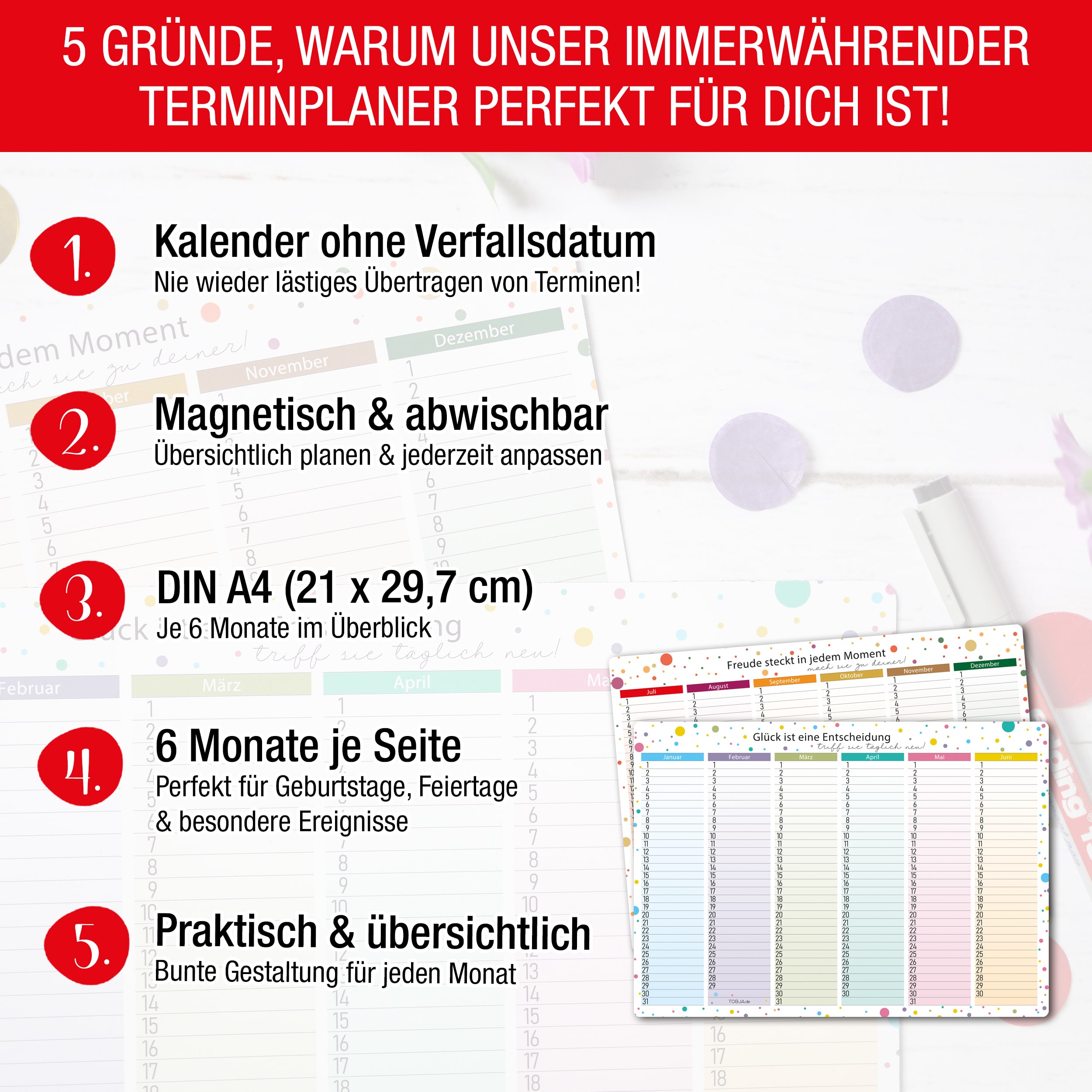 2x A4 Immerwährender Kalender magnetisch abwischbar