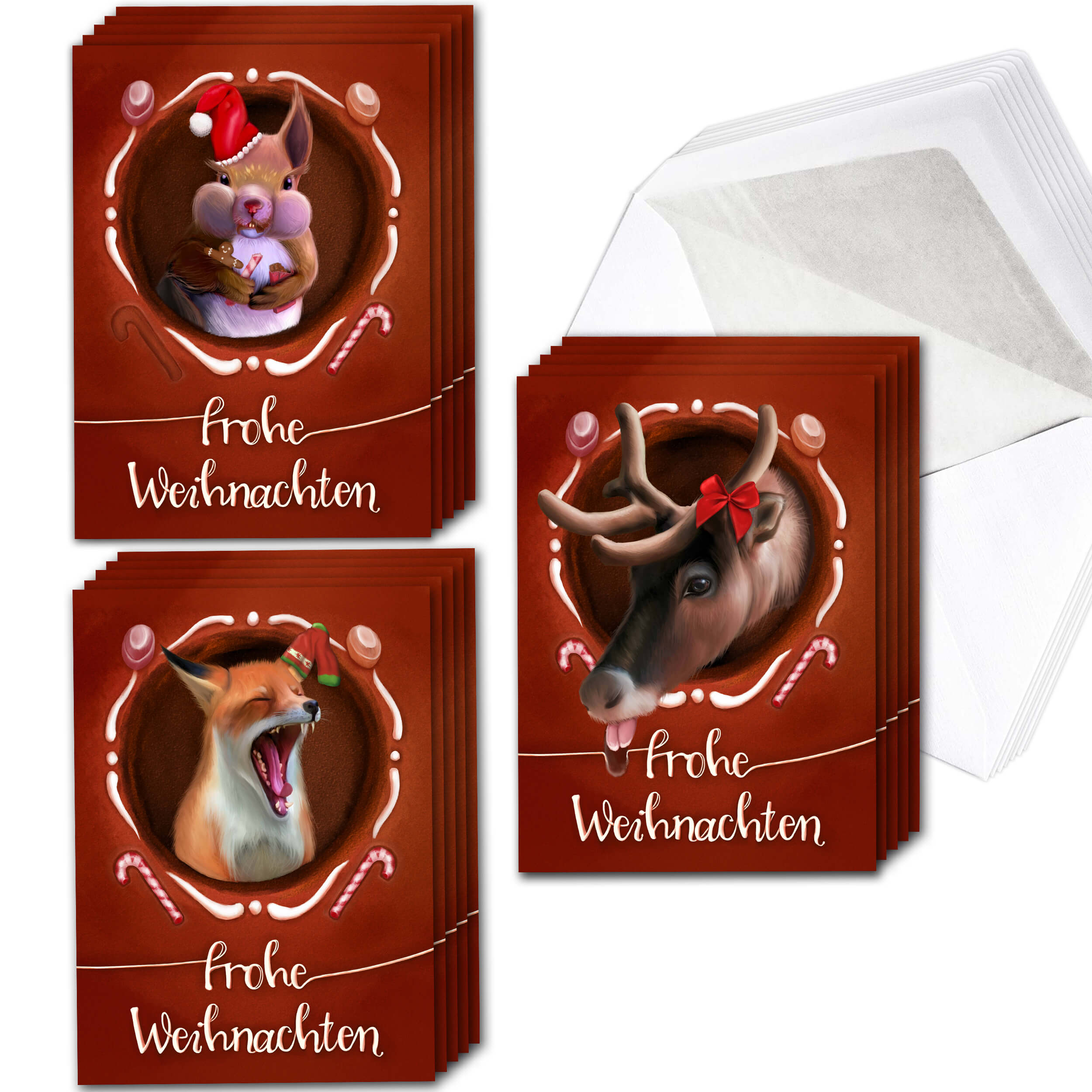 Weihnachtskarten "Tiere im Lebkuchenhaus"