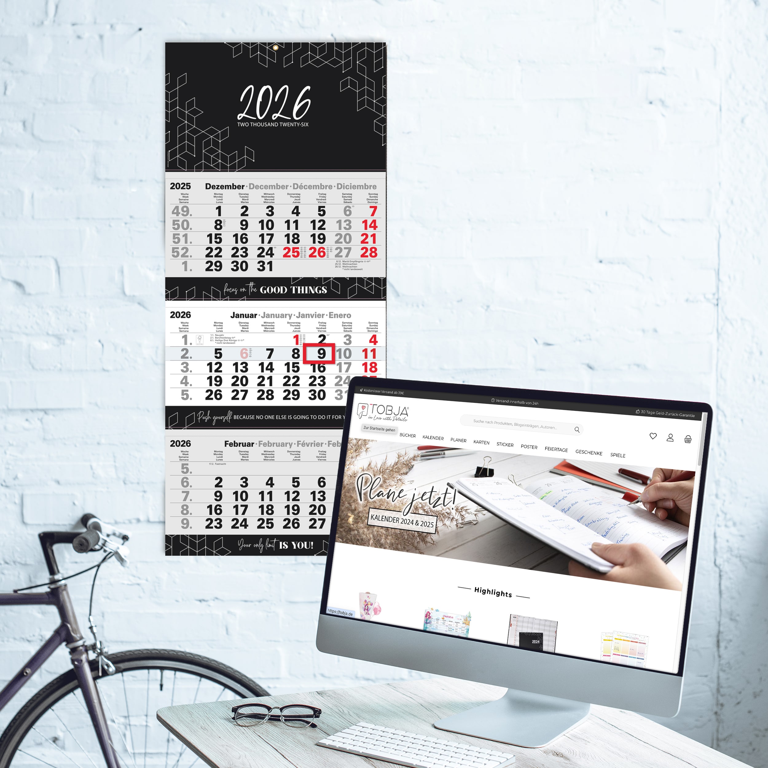 3-Monatskalender 2026 Block Schwarz