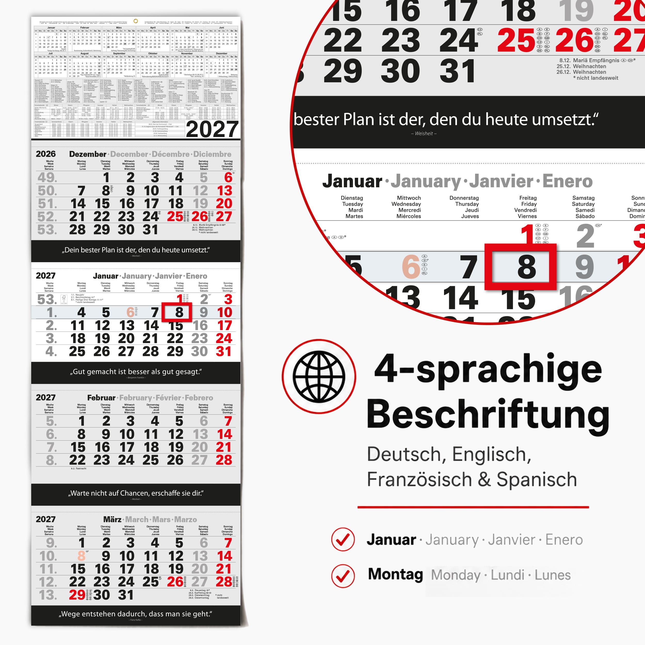 4-Monatskalender 2027 Block Zitate 33x96