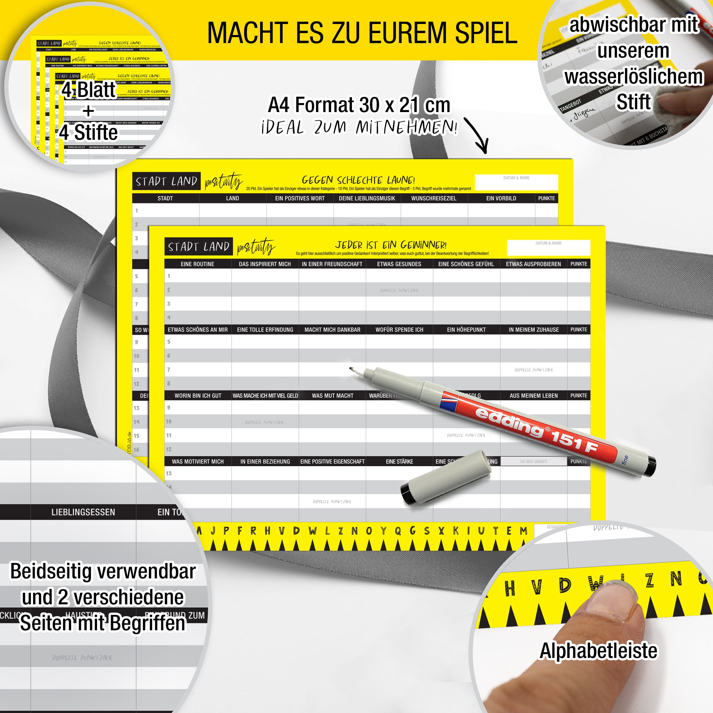 Stadt Land Positivity - wiederverwendbar 4 Spieler