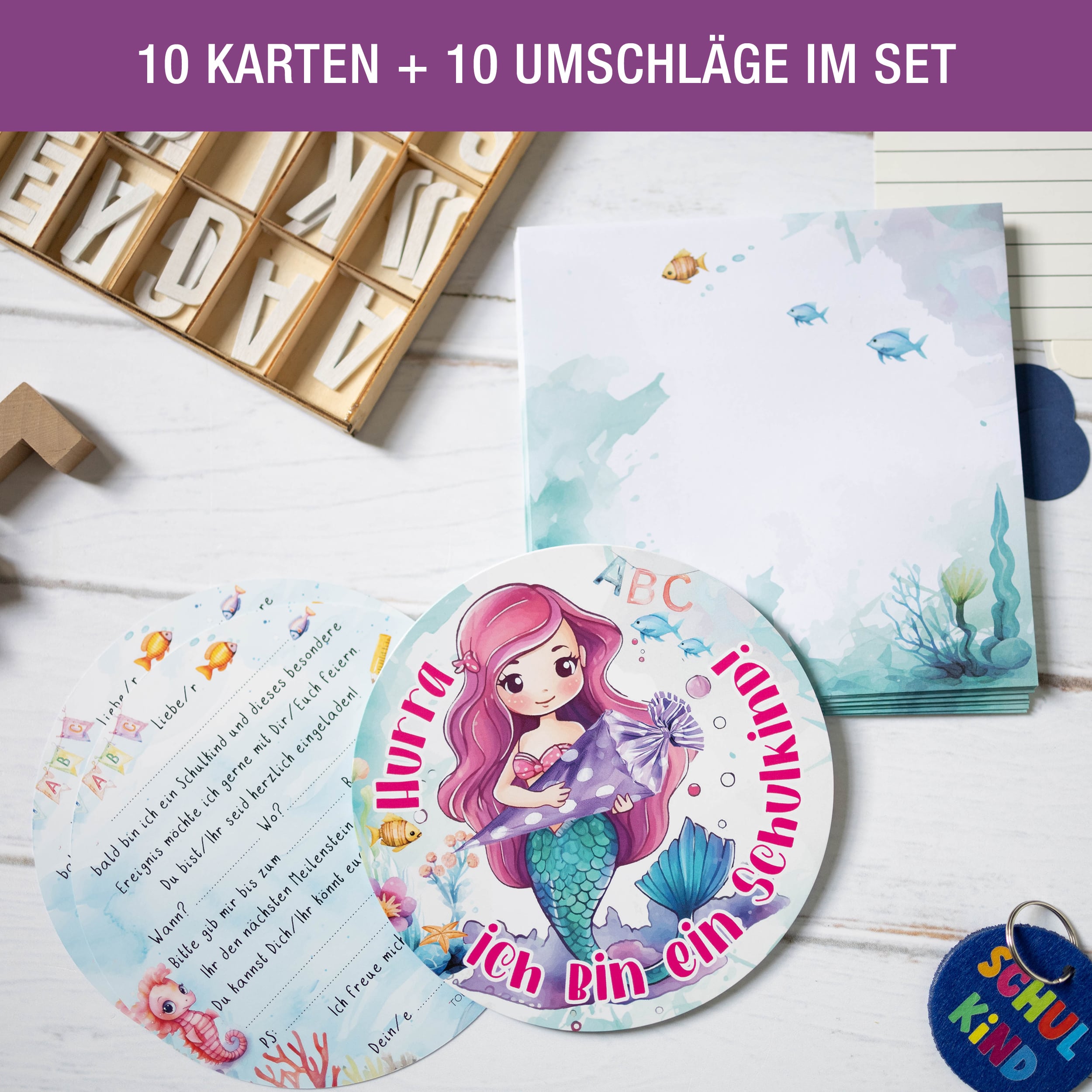 Einladungskarten Einschulung "Meerjungfrau"