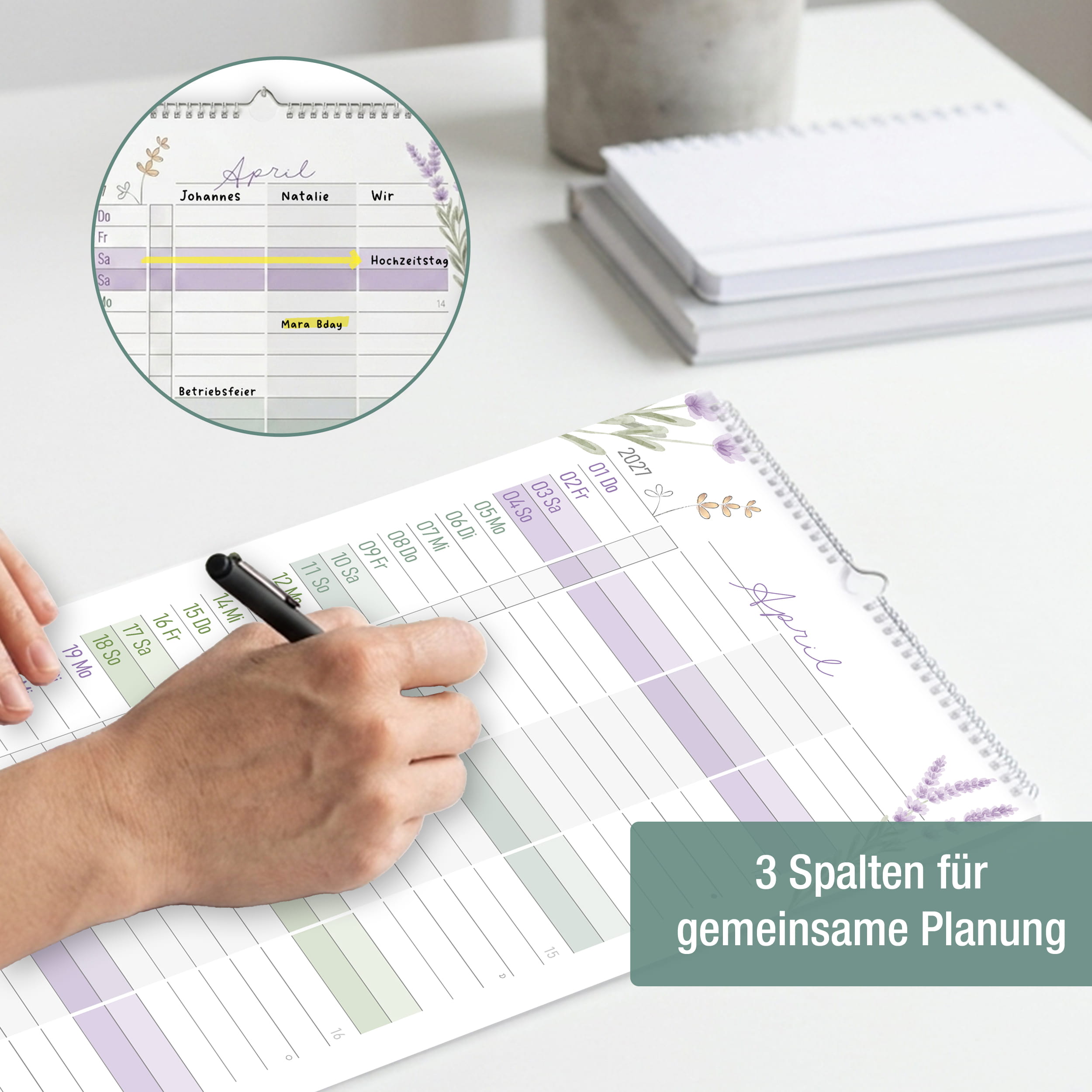 Paarkalender 2027 Olive – 3 Spalten Paarplaner
